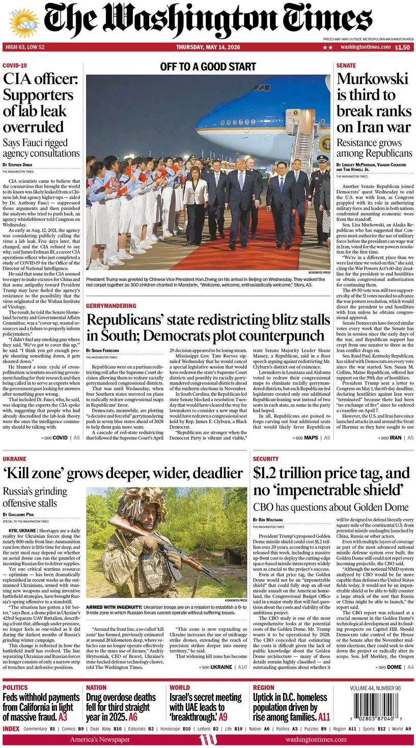 Cover The Washington Times 14/05/2026