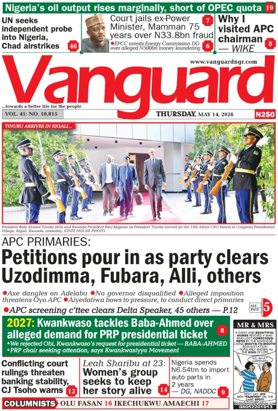 Front Page Vanguard 14/05/2026
