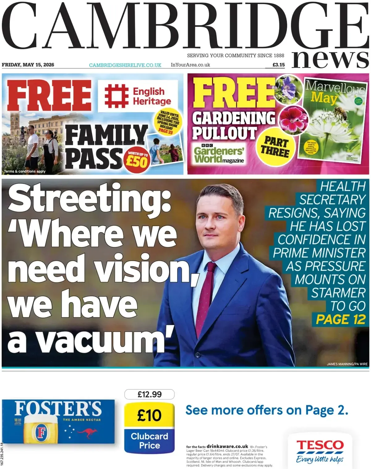 Front Page Cambridge News 15/05/2026