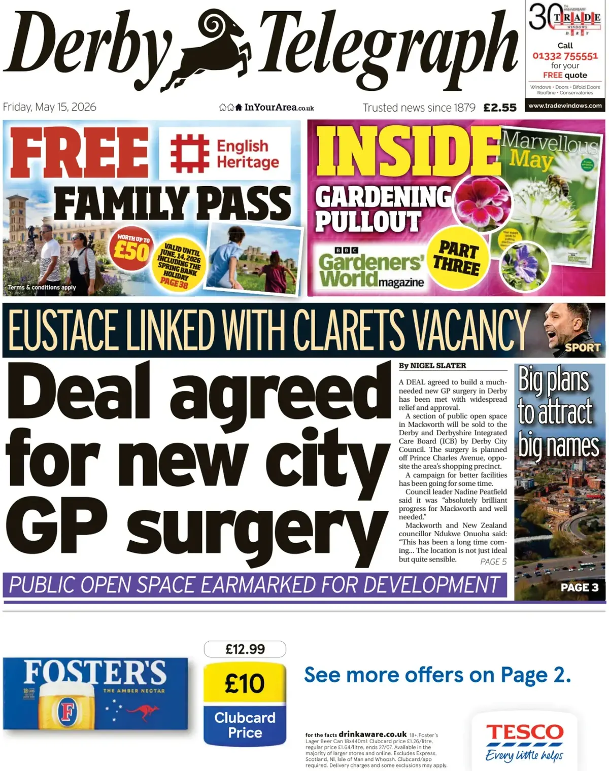 Front Page Derby Telegraph 15/05/2026