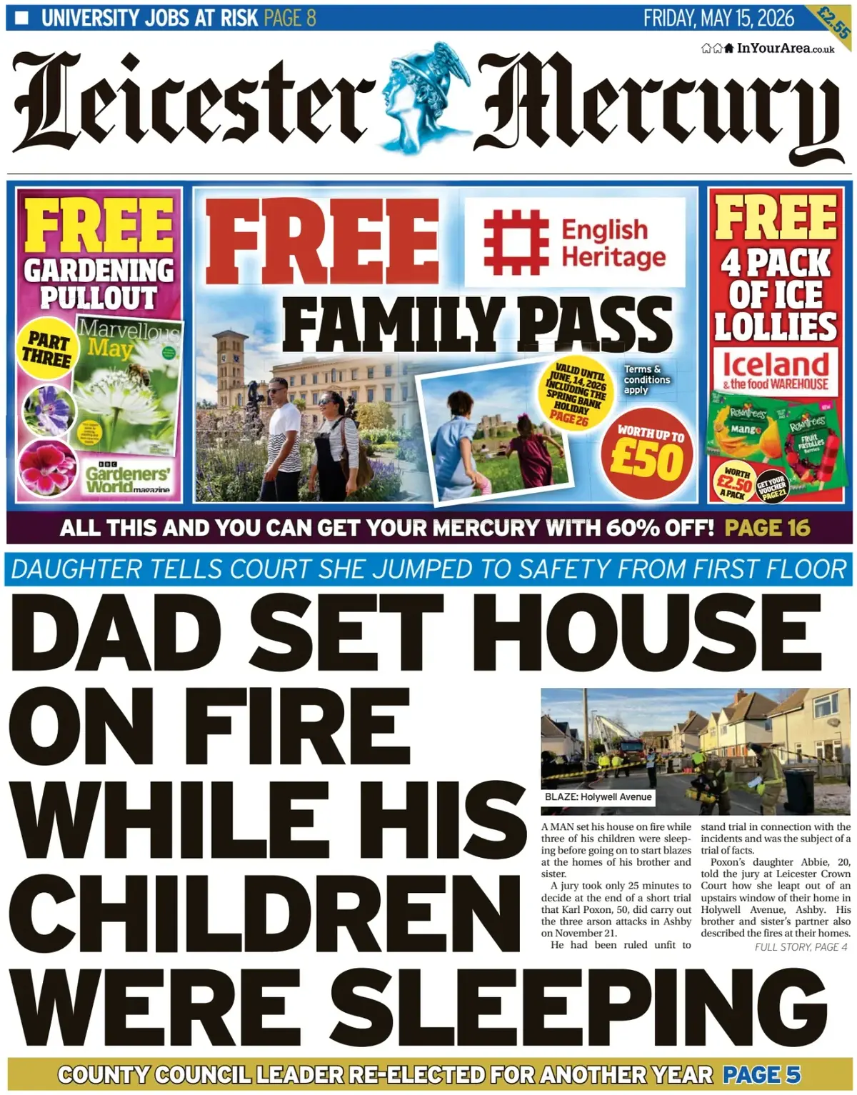 Front Page Leicester Mercury 15/05/2026