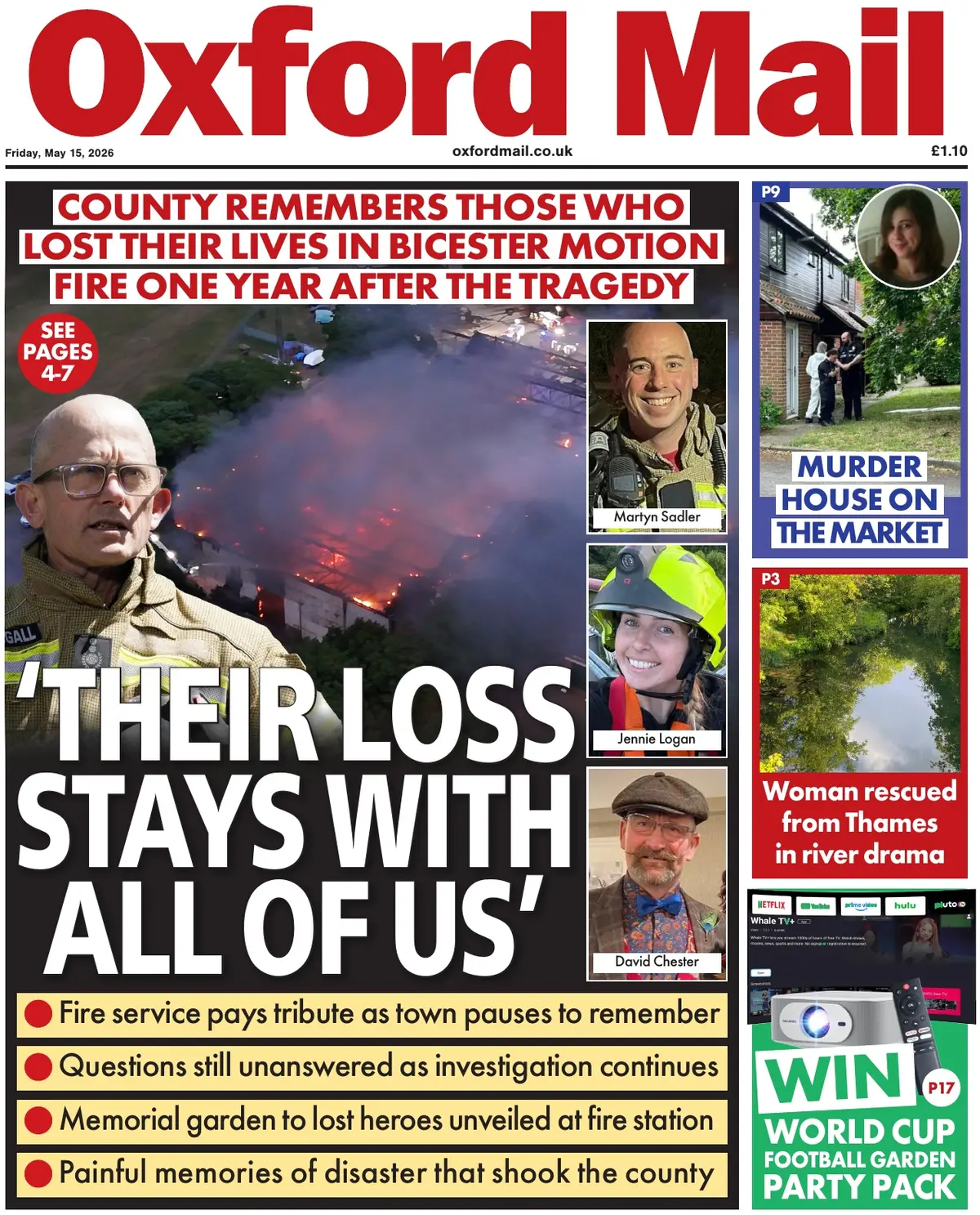 Front Page Oxford Mail 15/05/2026