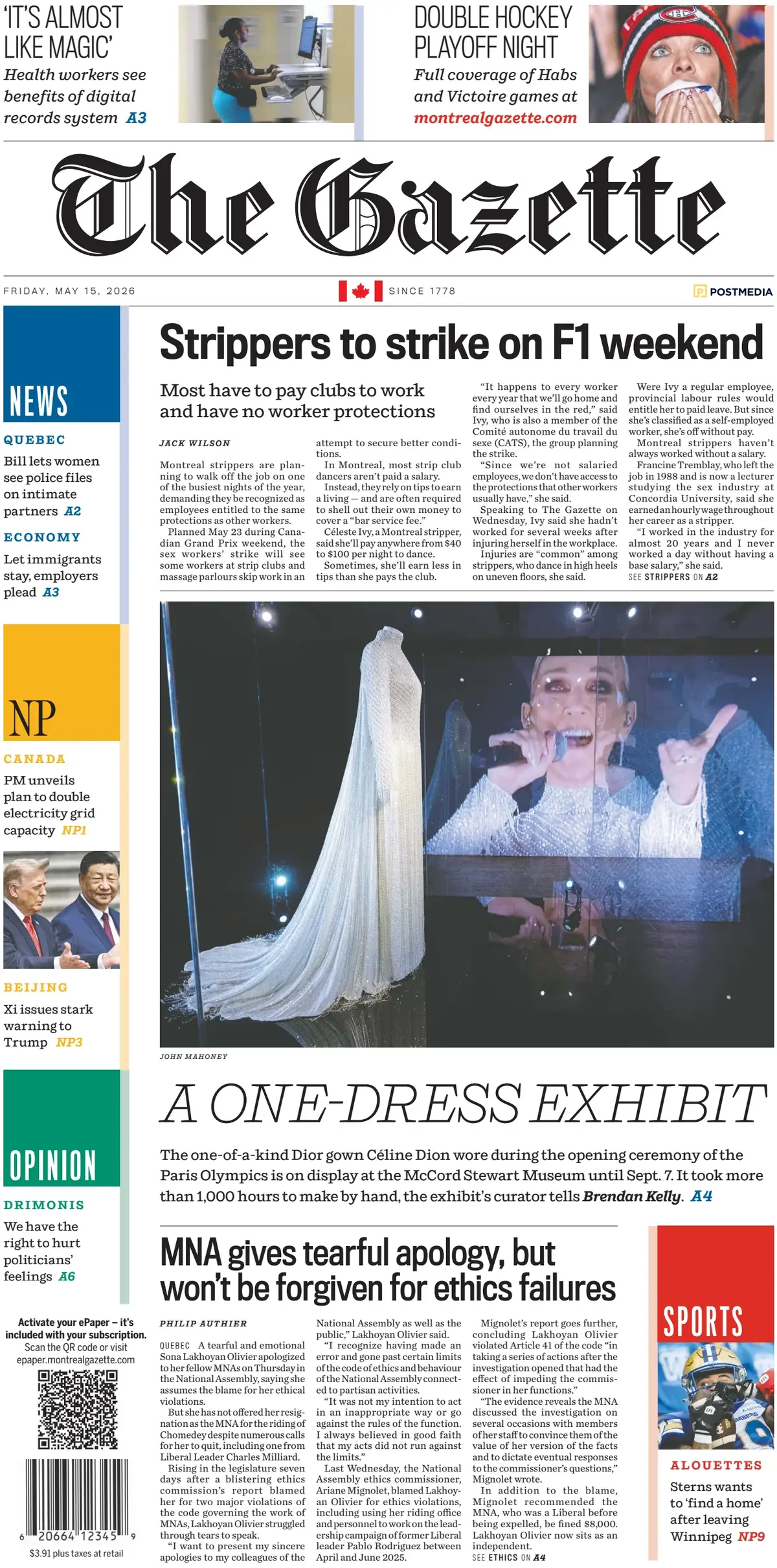 Front Page The Gazette (Montreal) 15/05/2026