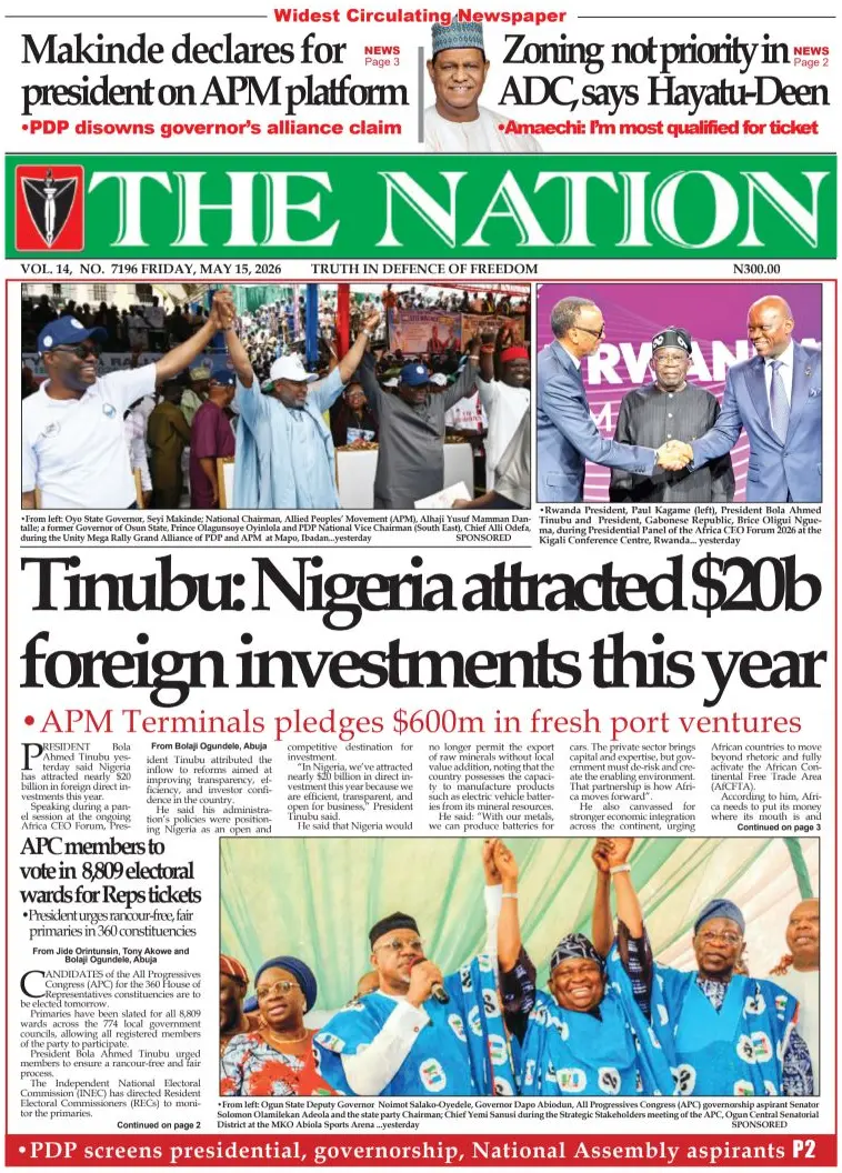 Front Page The Nation (Nigeria) 15/05/2026