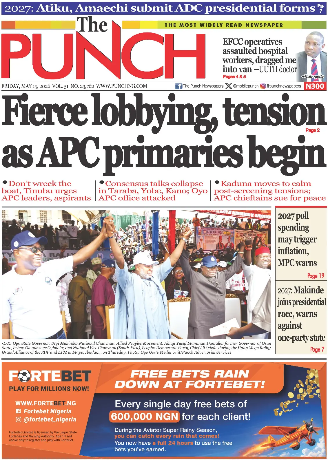 Front Page The Punch 15/05/2026