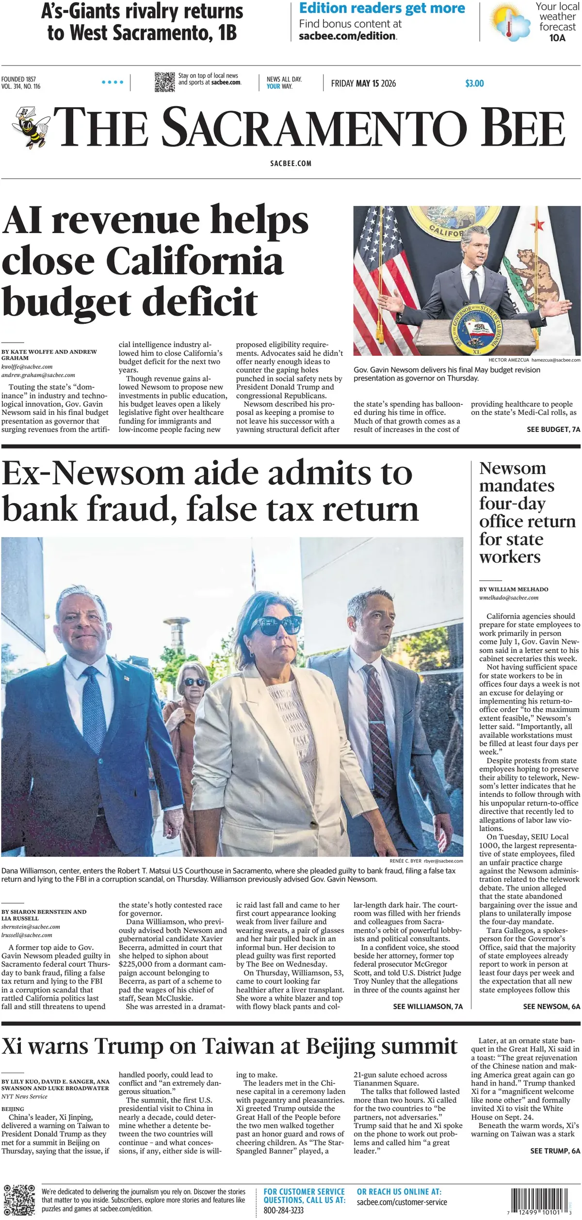 Cover The Sacramento Bee 15/05/2026