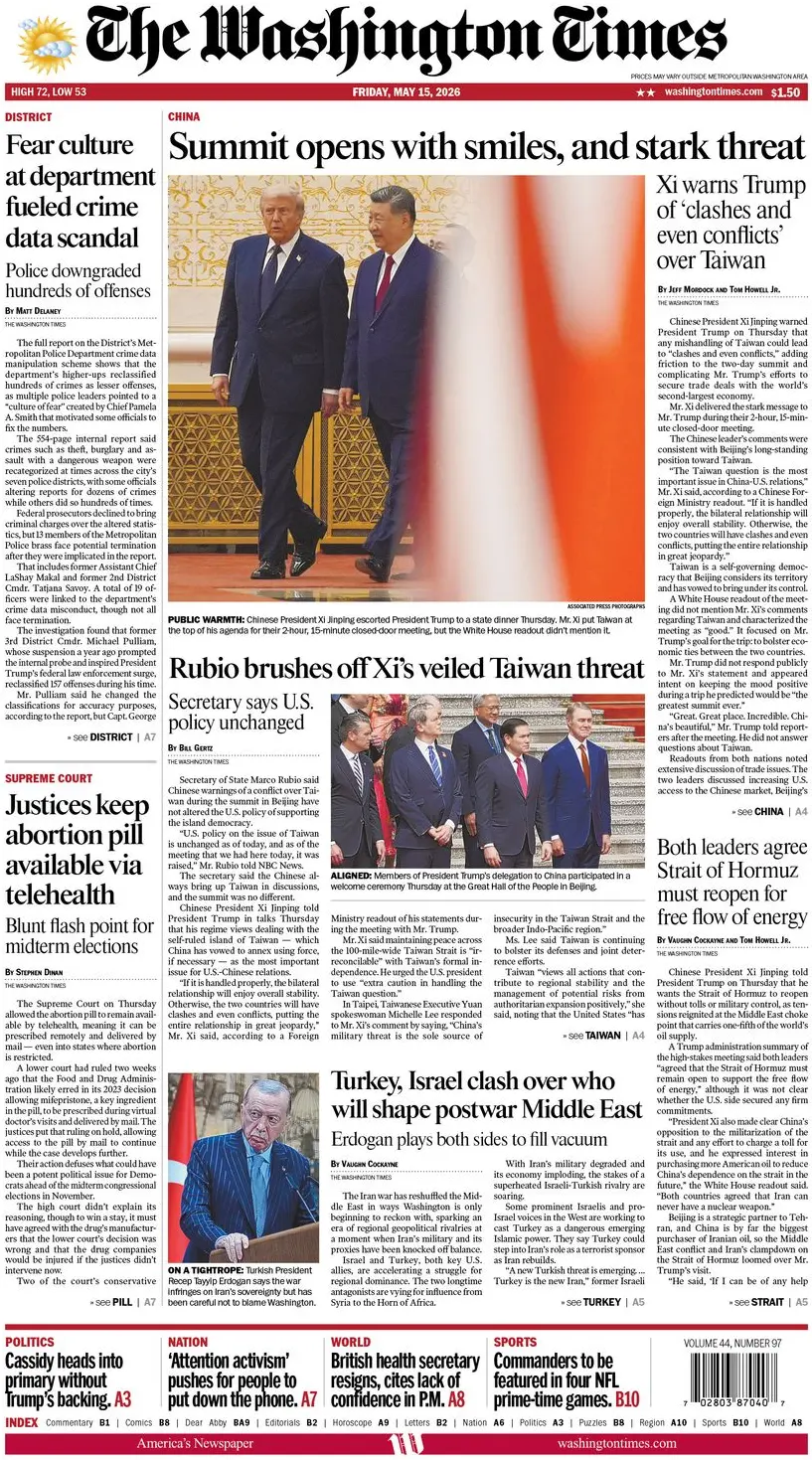 Cover The Washington Times 15/05/2026