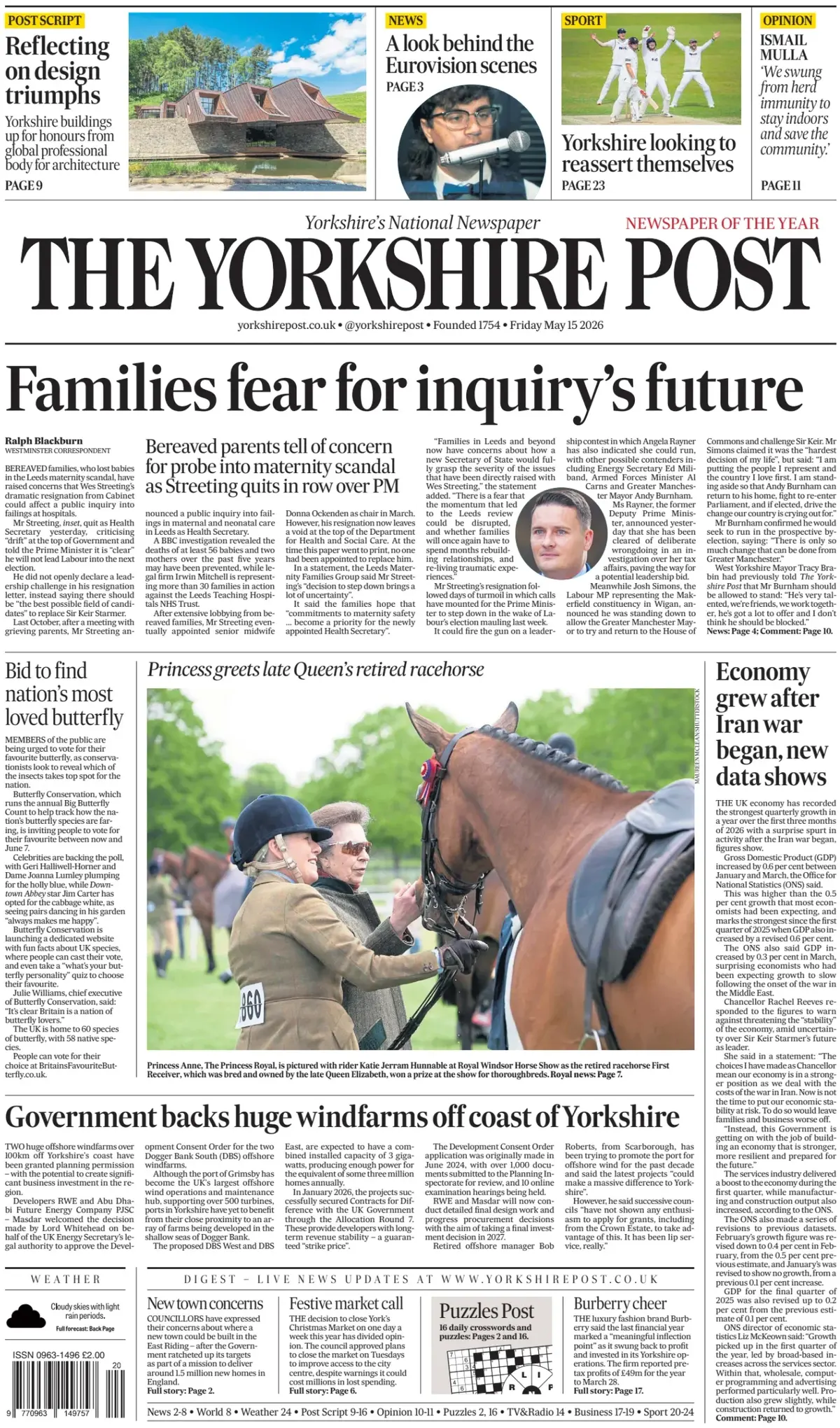 Front Page The Yorkshire Post 15/05/2026