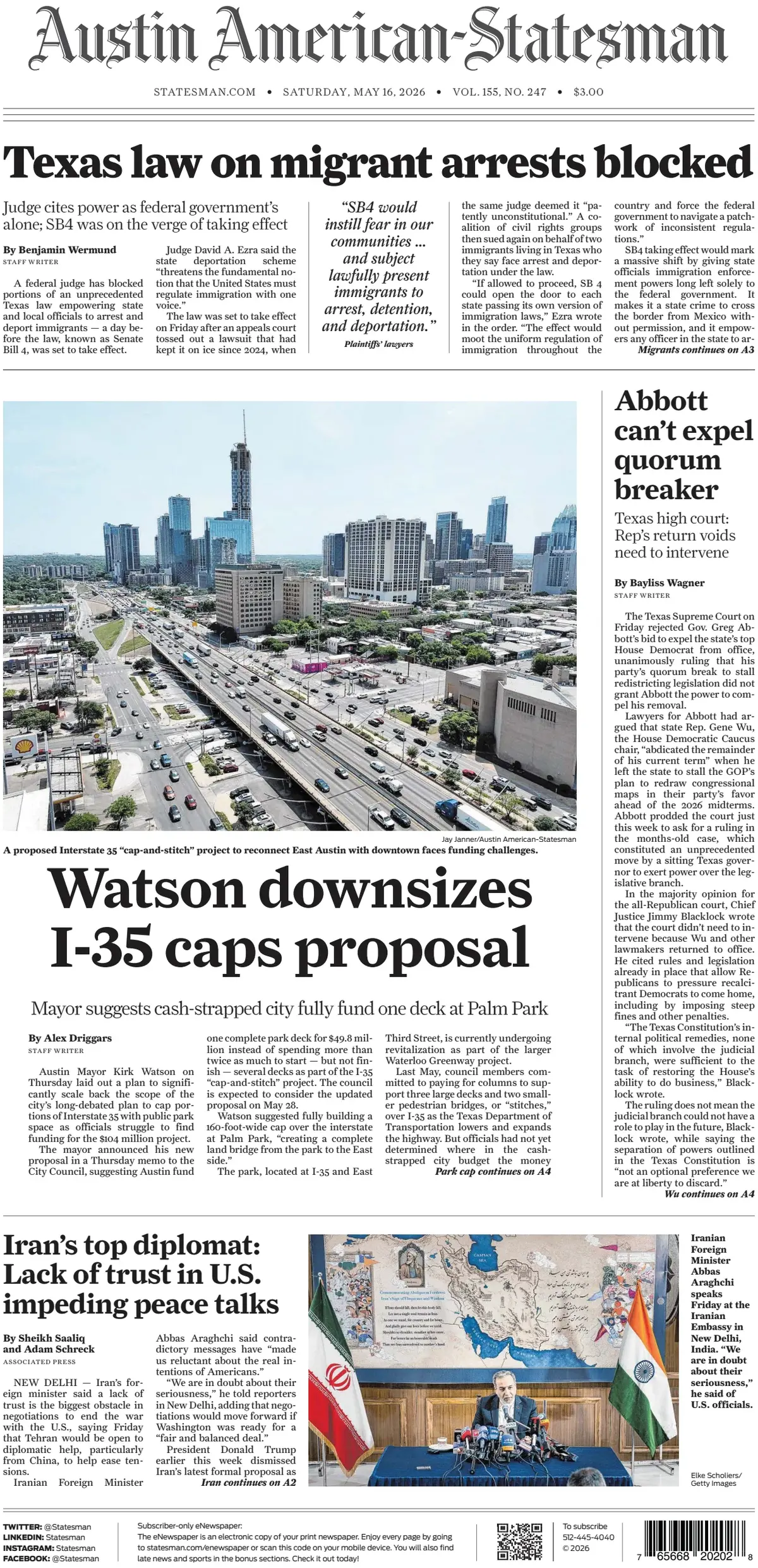 Cover Austin American-Statesman 16/05/2026