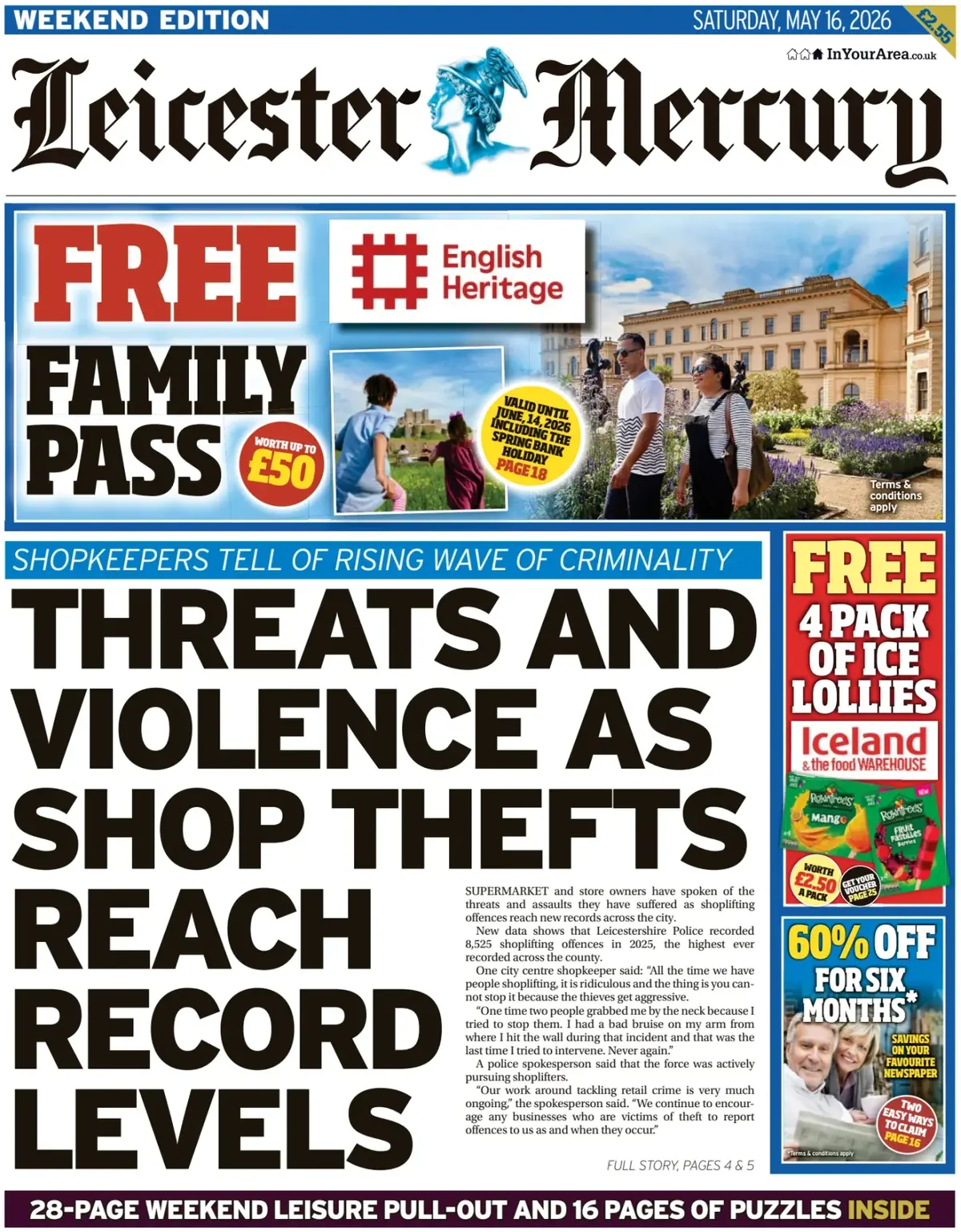 Front Page Leicester Mercury 16/05/2026