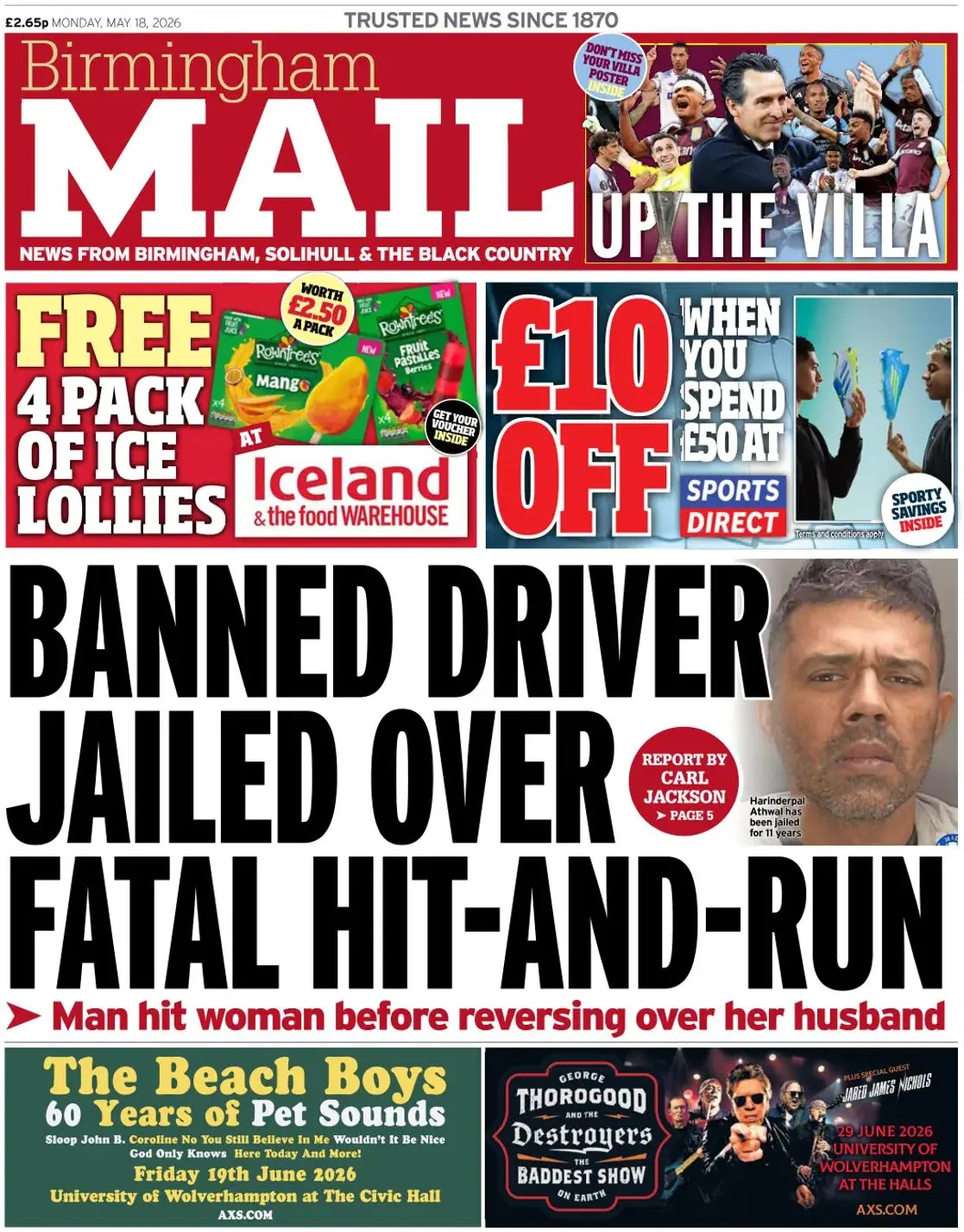 Front Page Birmingham Mail 18/05/2026