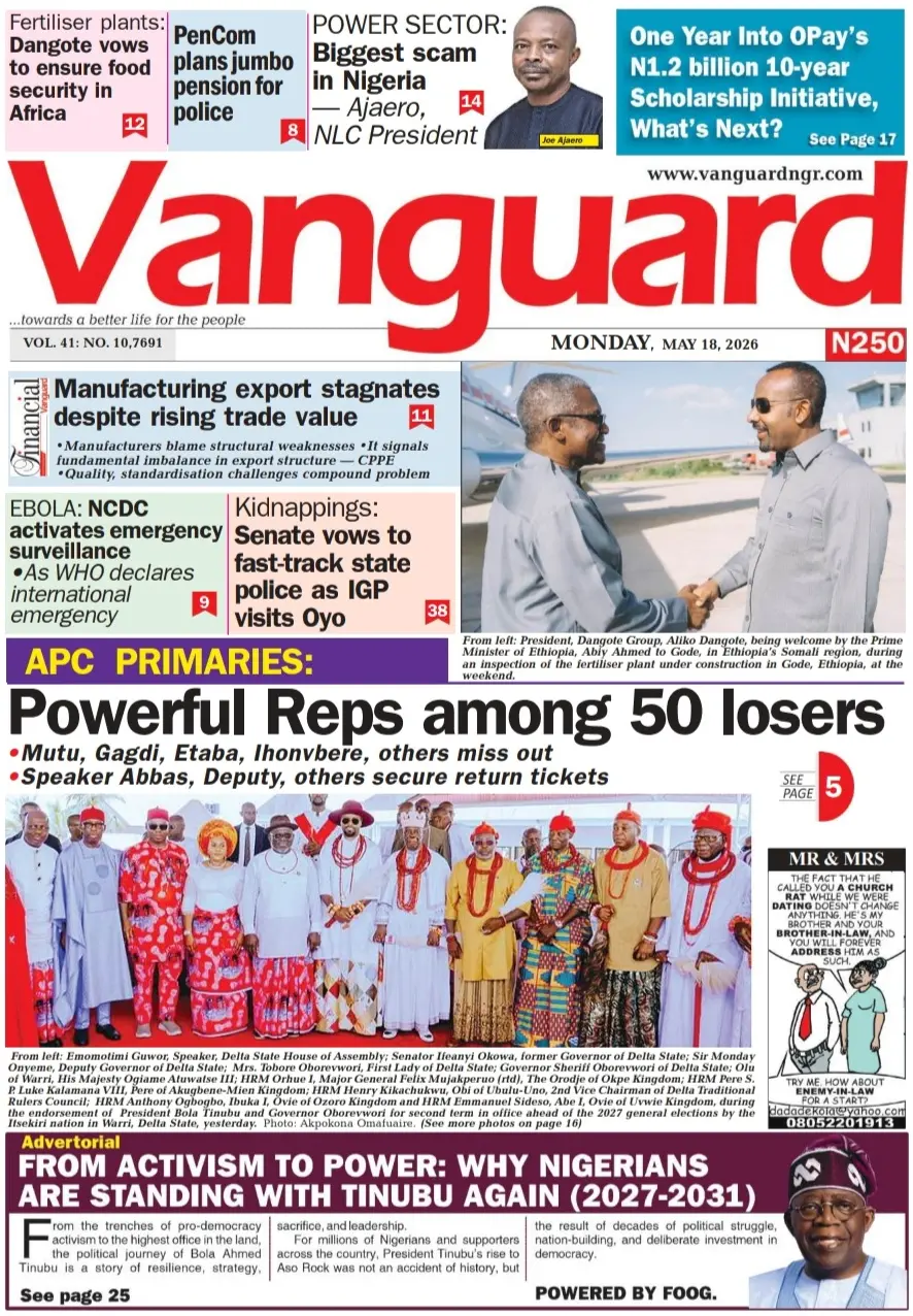 Front Page Vanguard 18/05/2026