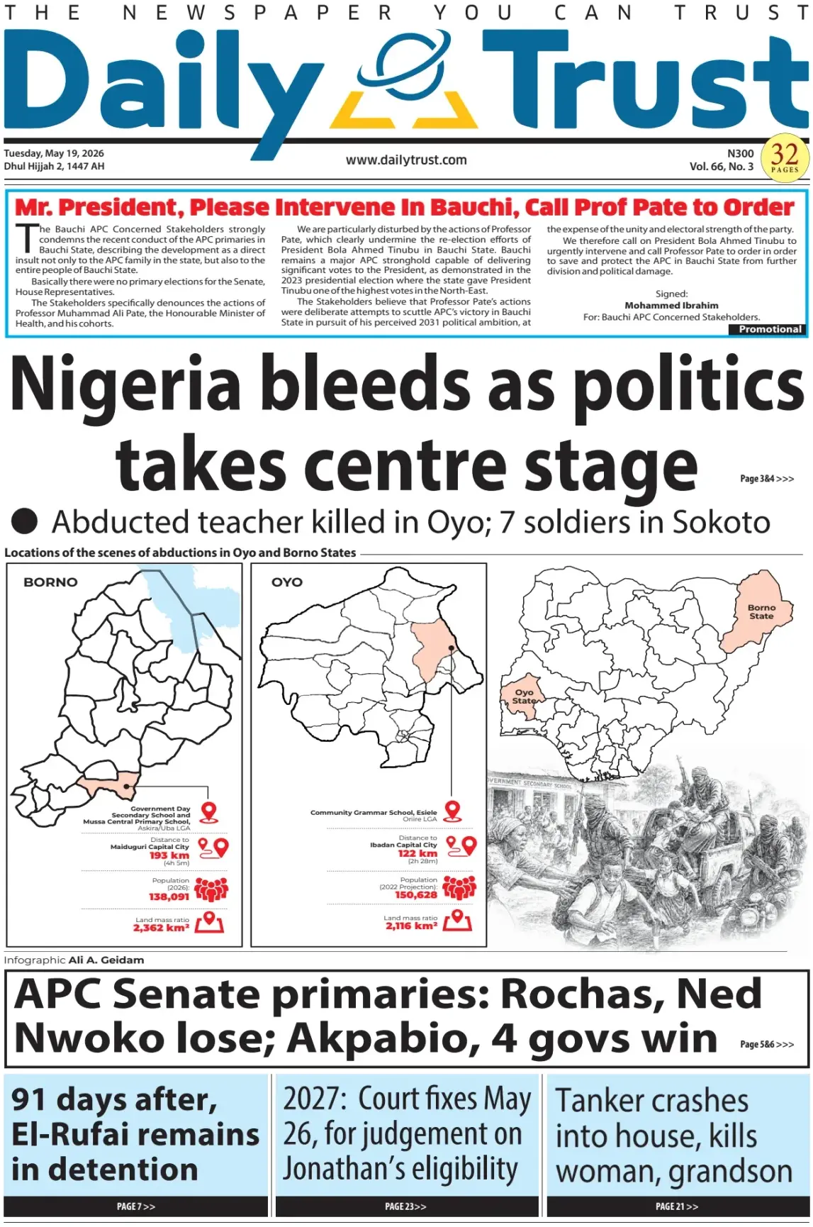 Front Page Daily Trust 19/05/2026