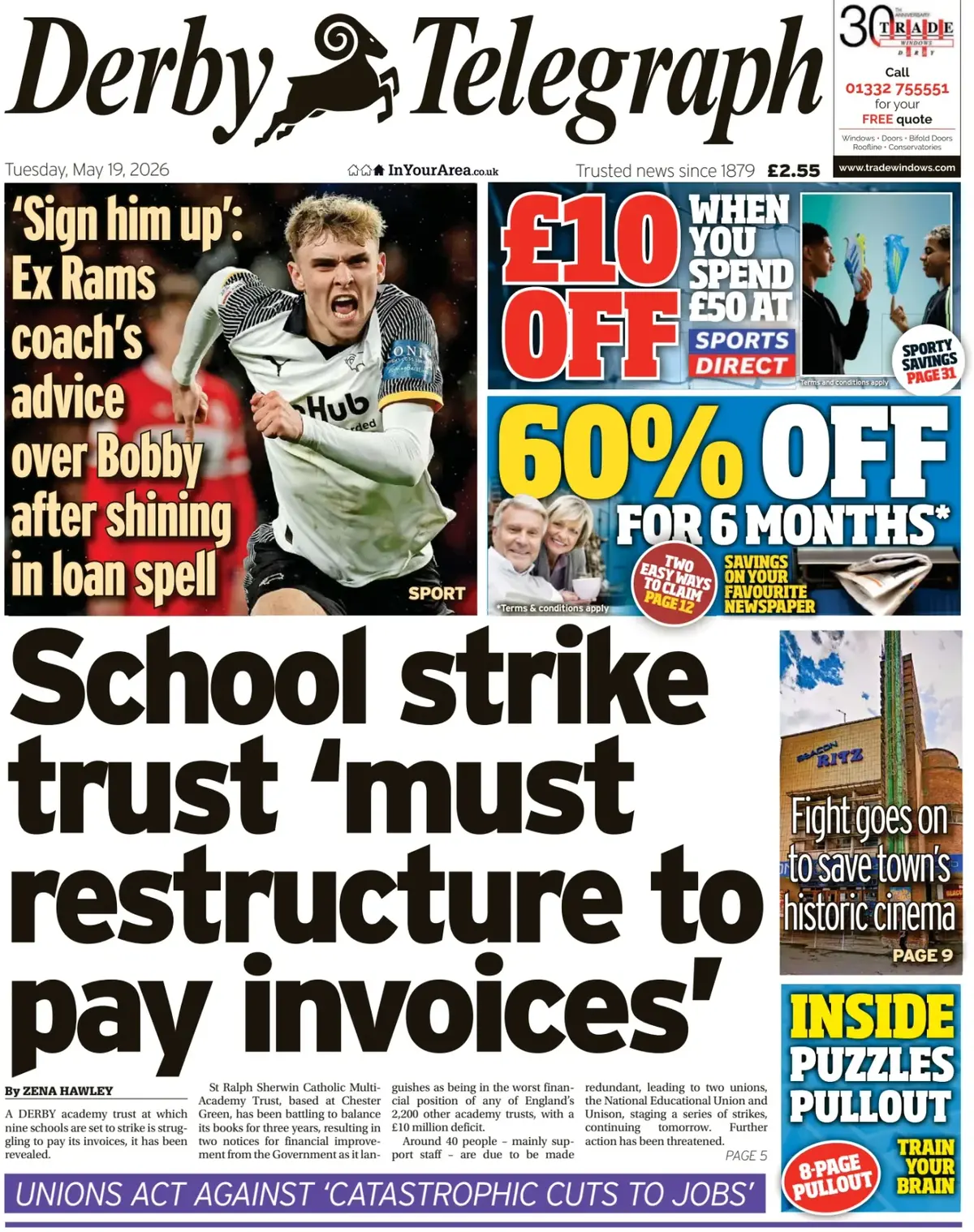 Front Page Derby Telegraph 19/05/2026