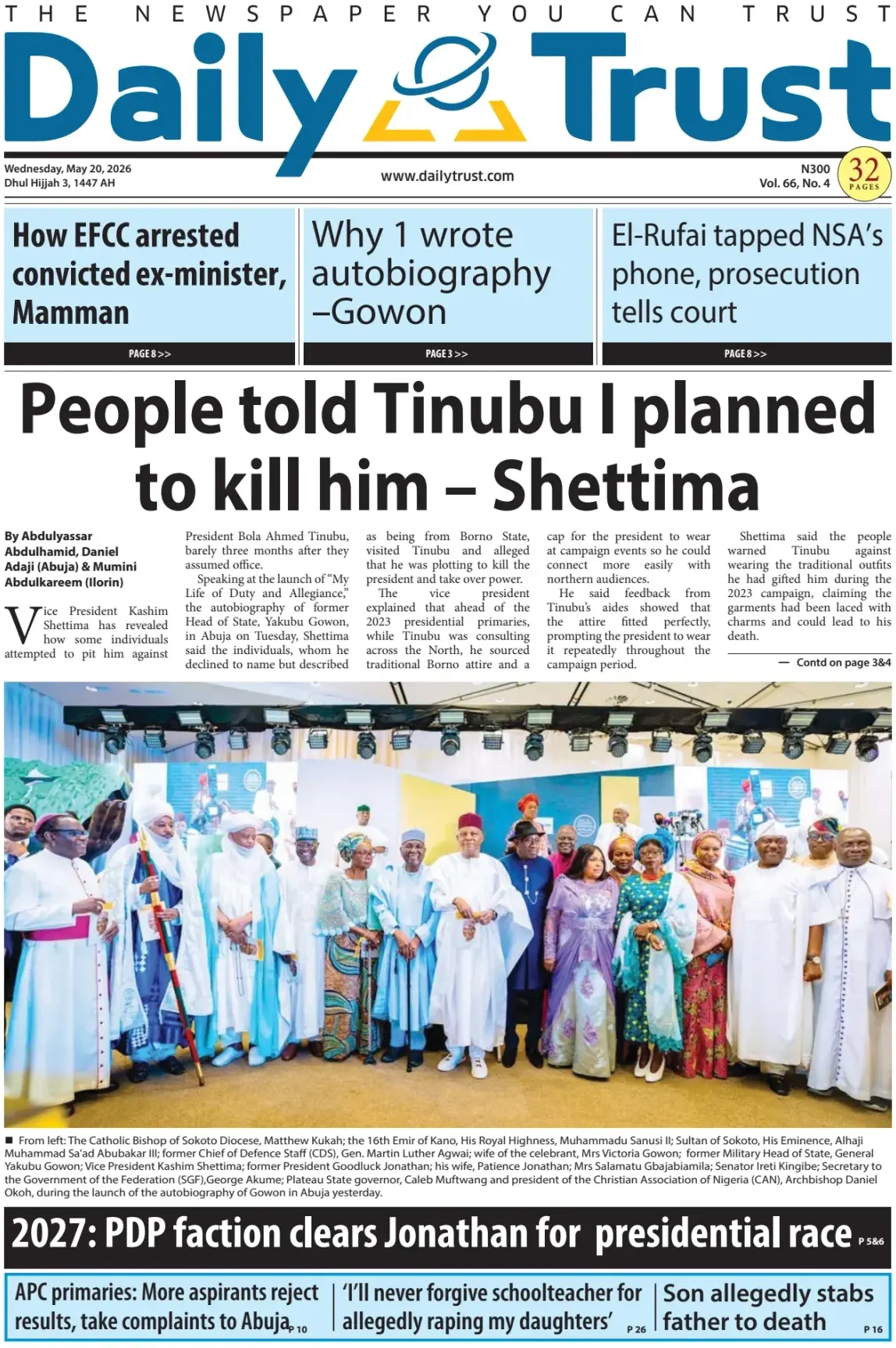 Front Page Daily Trust 20/05/2026