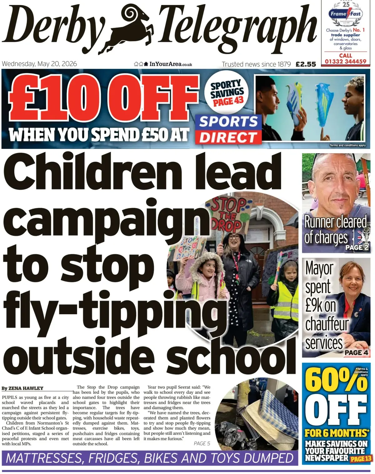 Front Page Derby Telegraph 20/05/2026