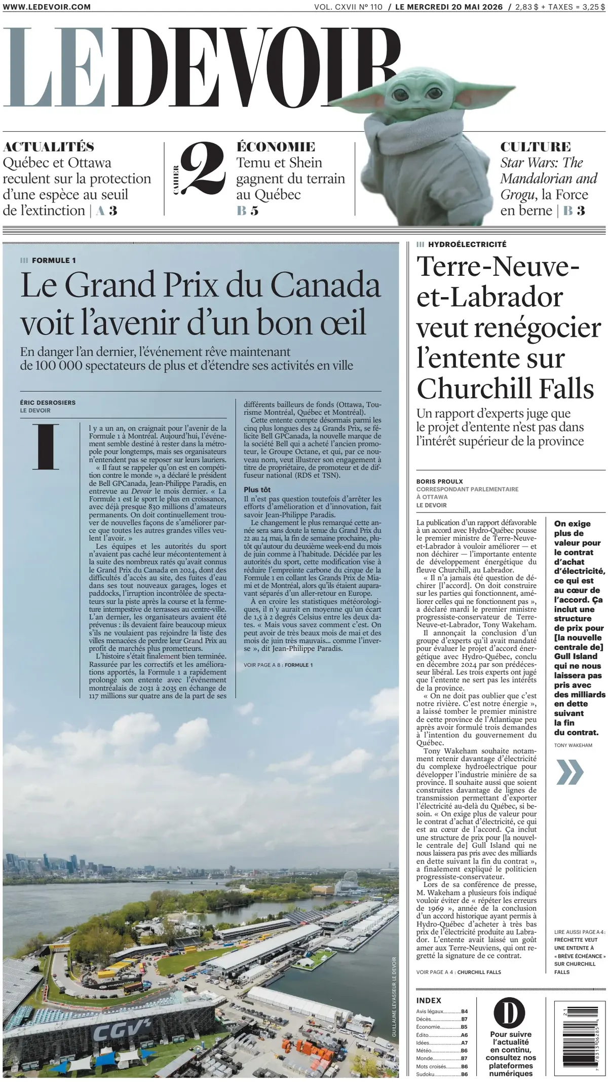 Front Page Le Devoir 20/05/2026