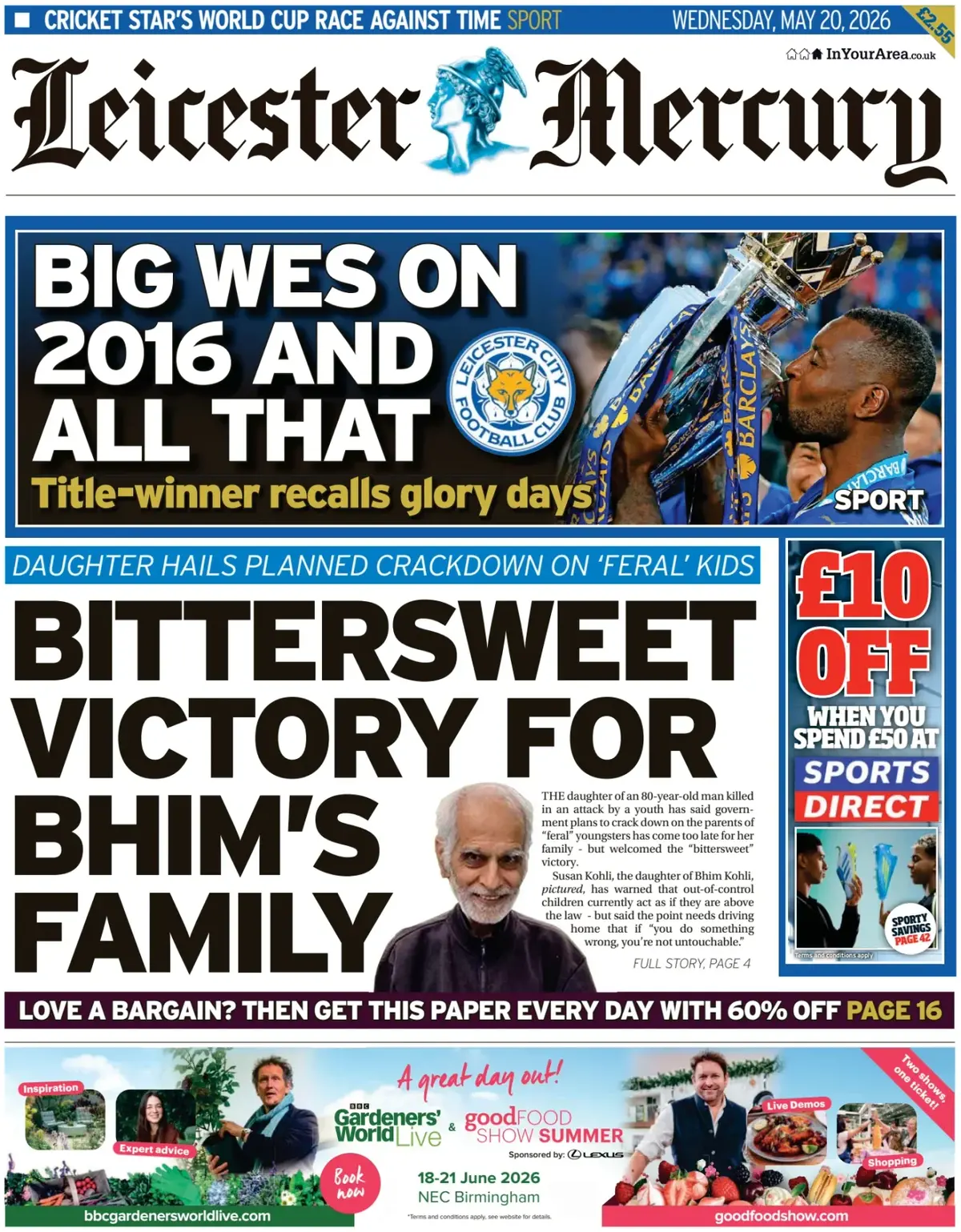 Front Page Leicester Mercury 20/05/2026