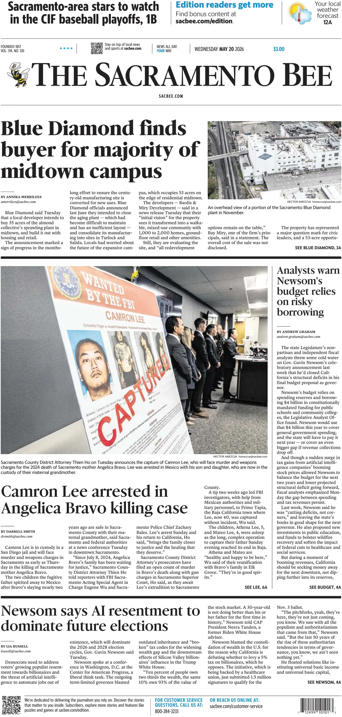 Cover The Sacramento Bee 20/05/2026