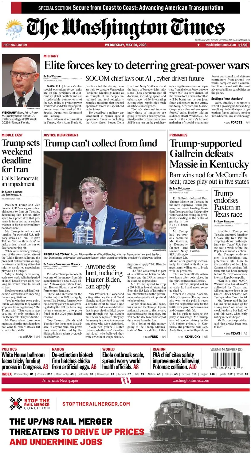 Cover The Washington Times 20/05/2026
