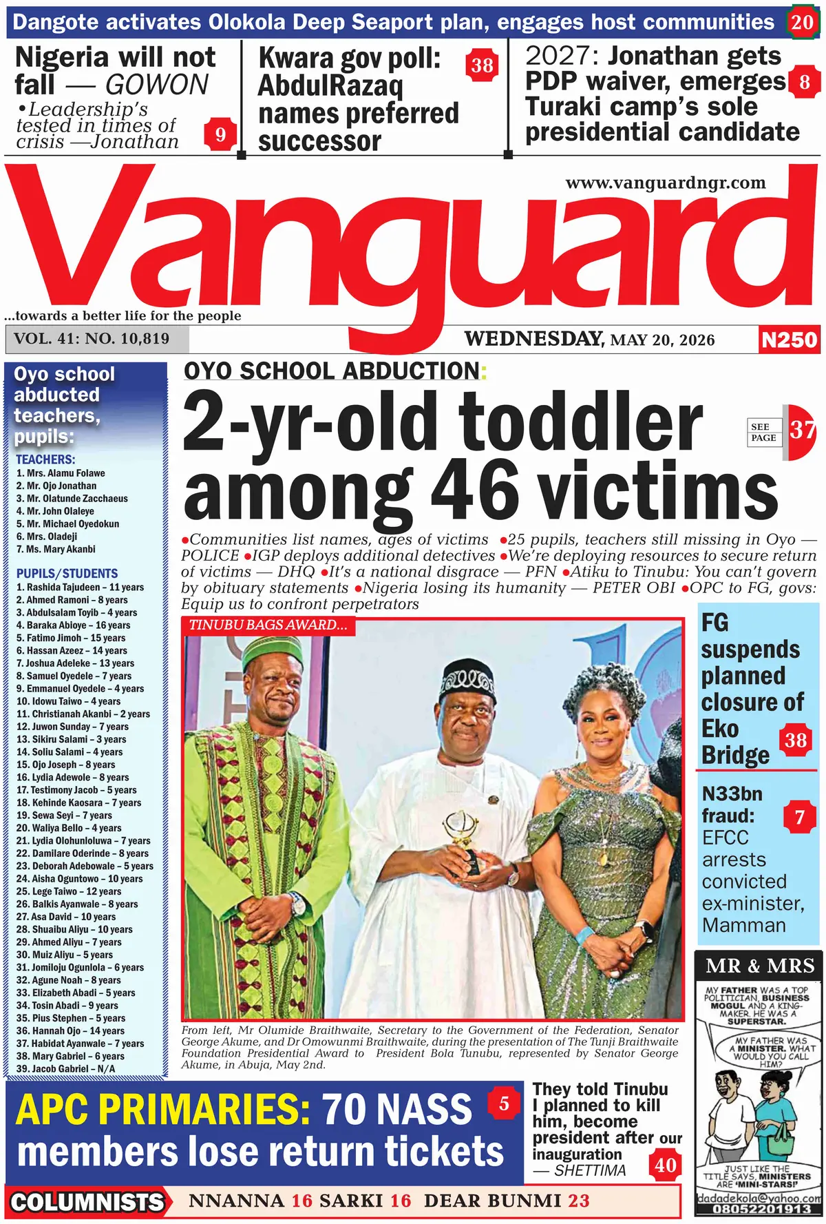Front Page Vanguard 20/05/2026