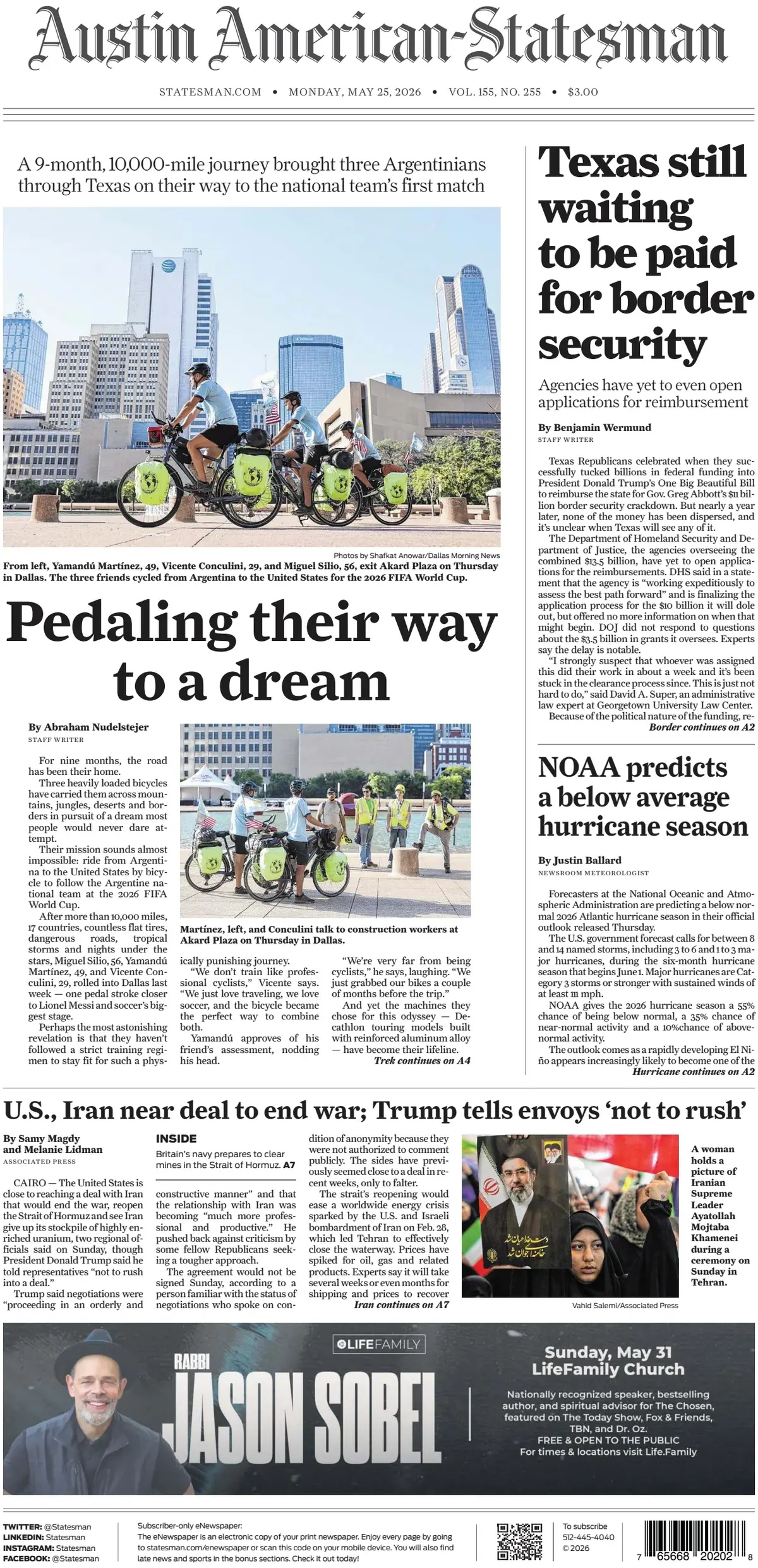 Cover Austin American-Statesman 25/05/2026