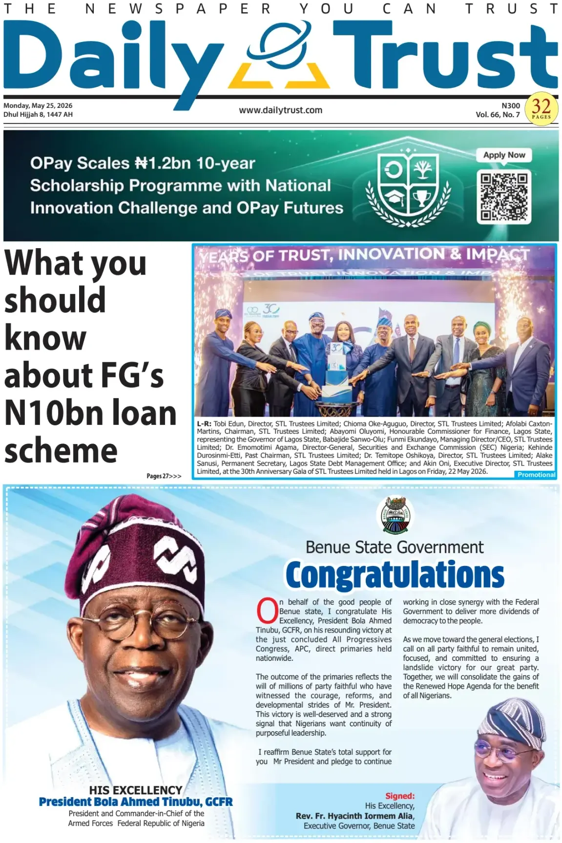 Front Page Daily Trust 25/05/2026