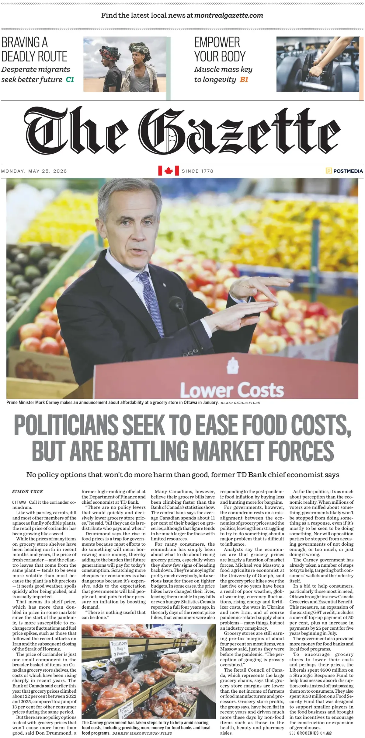 Front Page The Gazette (Montreal) 25/05/2026