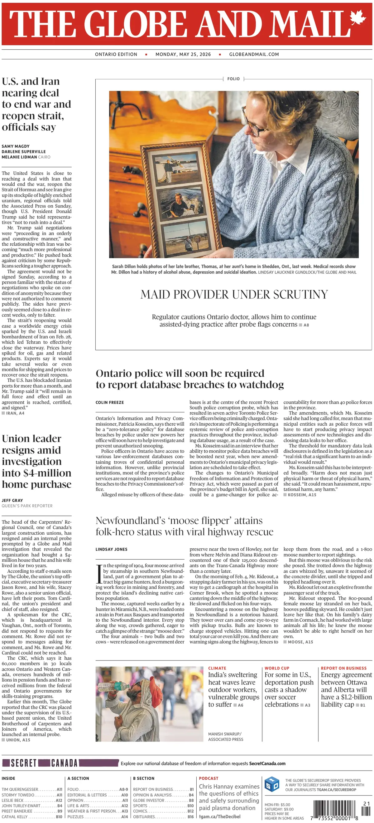 Front Page The Globe and Mail 25/05/2026