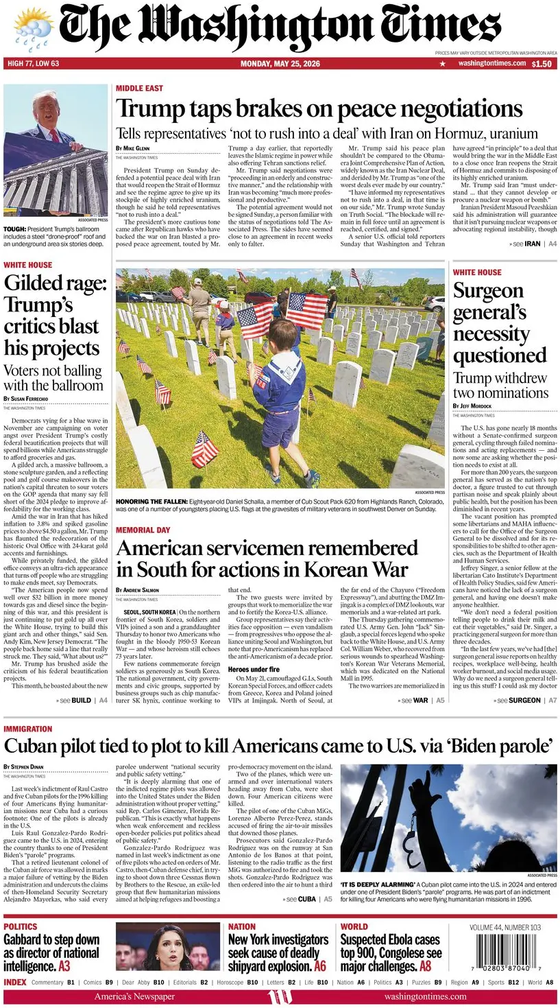 Cover The Washington Times 25/05/2026