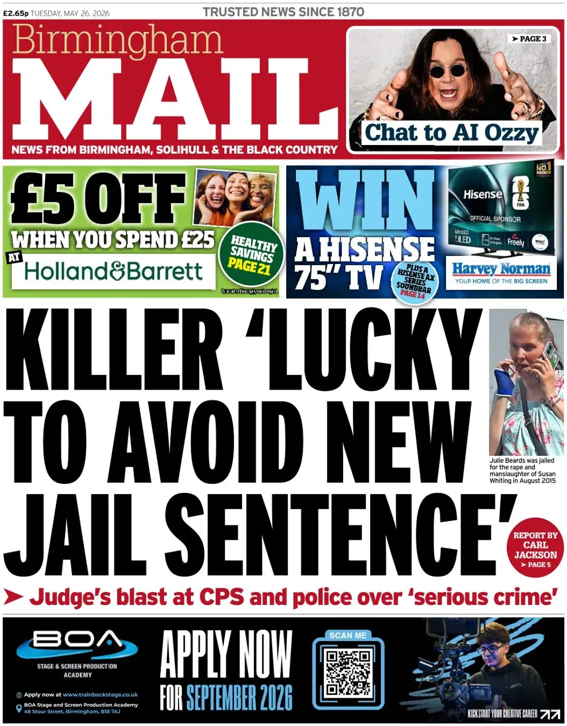 Front Page Birmingham Mail 26/05/2026