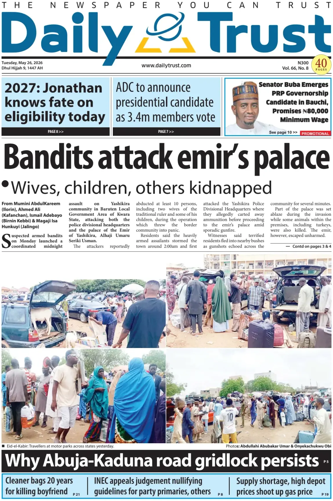 Front Page Daily Trust 26/05/2026