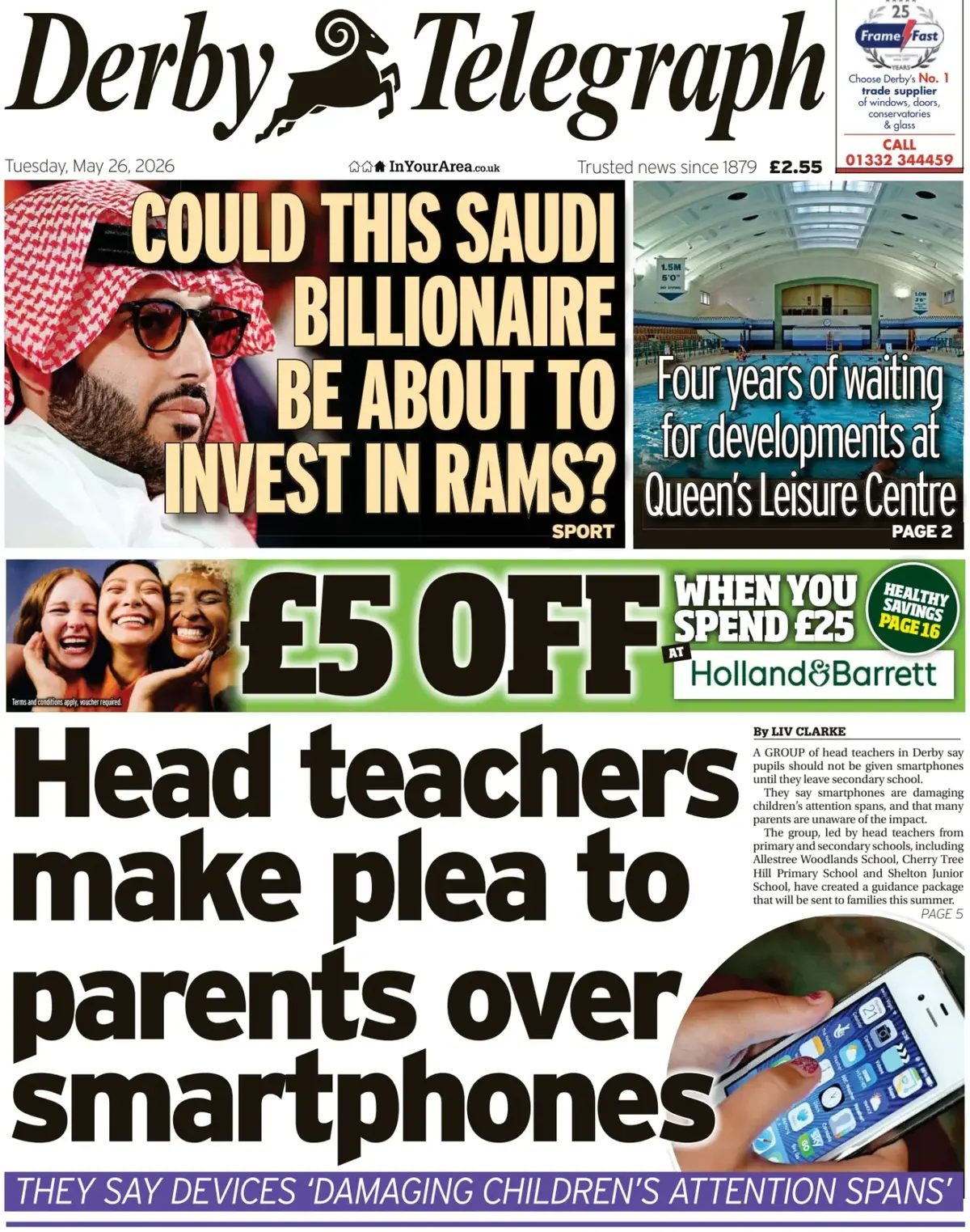Front Page Derby Telegraph 26/05/2026