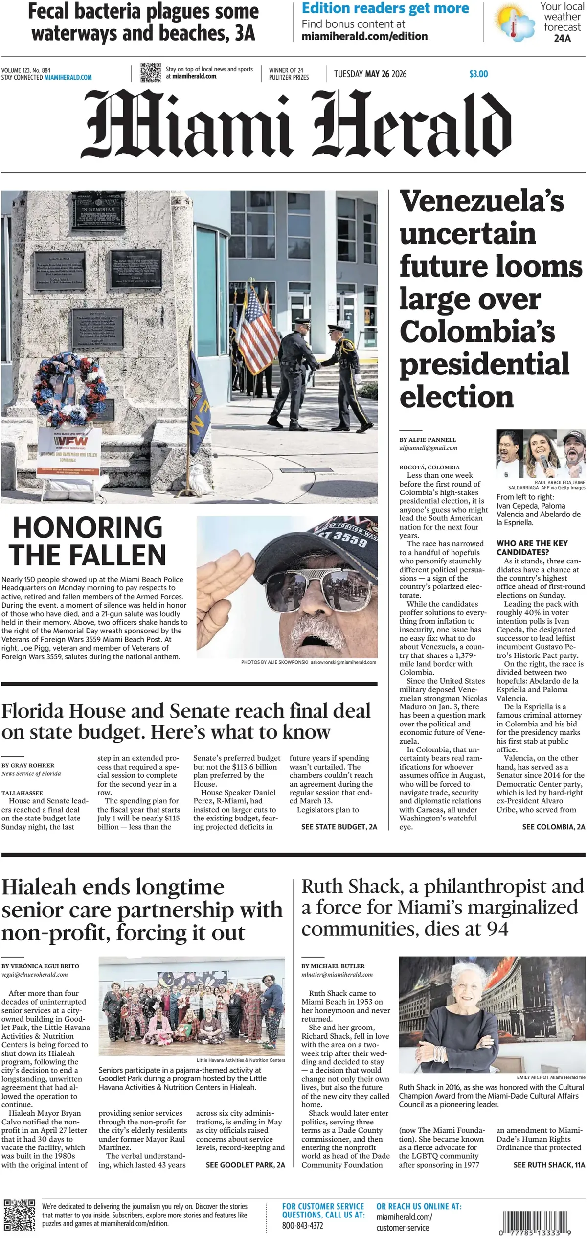 Cover Miami Herald 26/05/2026