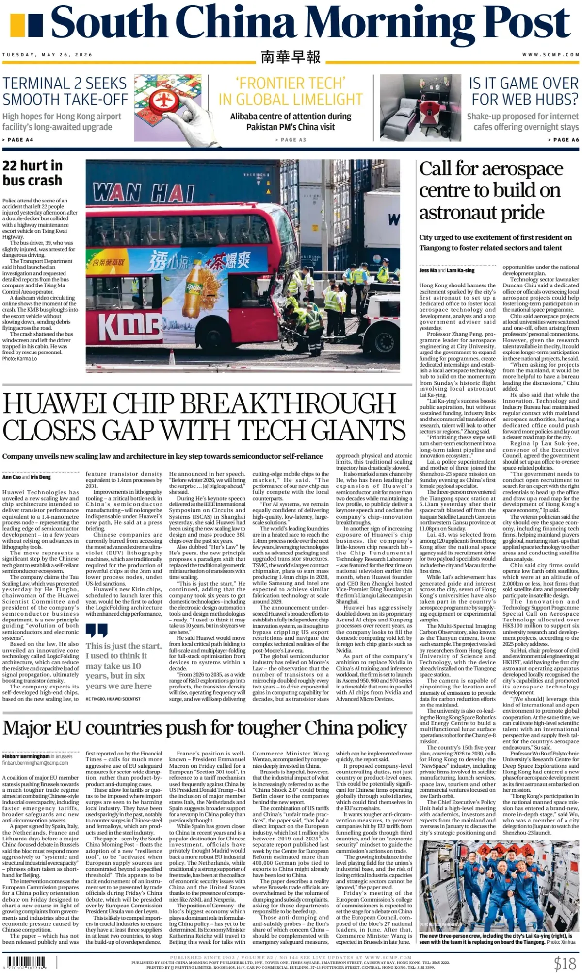 Front Page South China Morning Post 26/05/2026