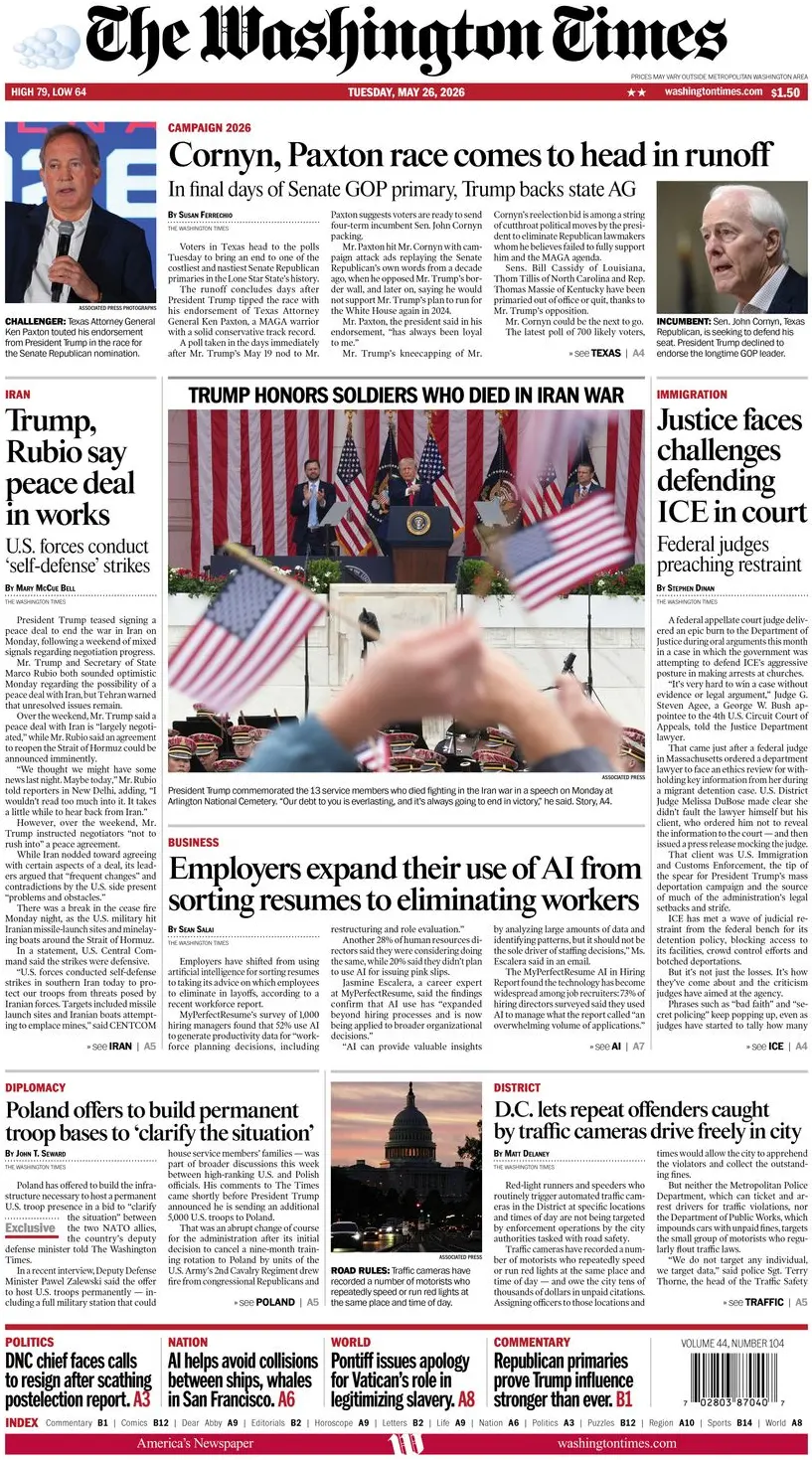 Cover The Washington Times 26/05/2026