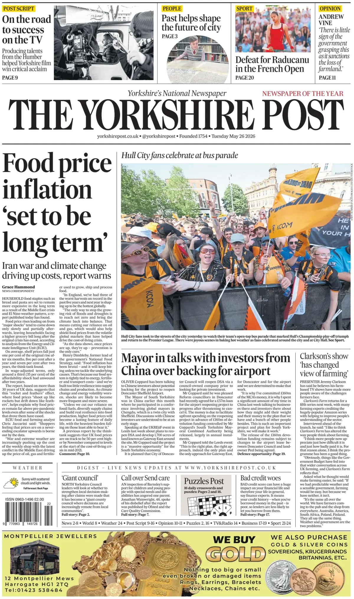 Front Page The Yorkshire Post 26/05/2026
