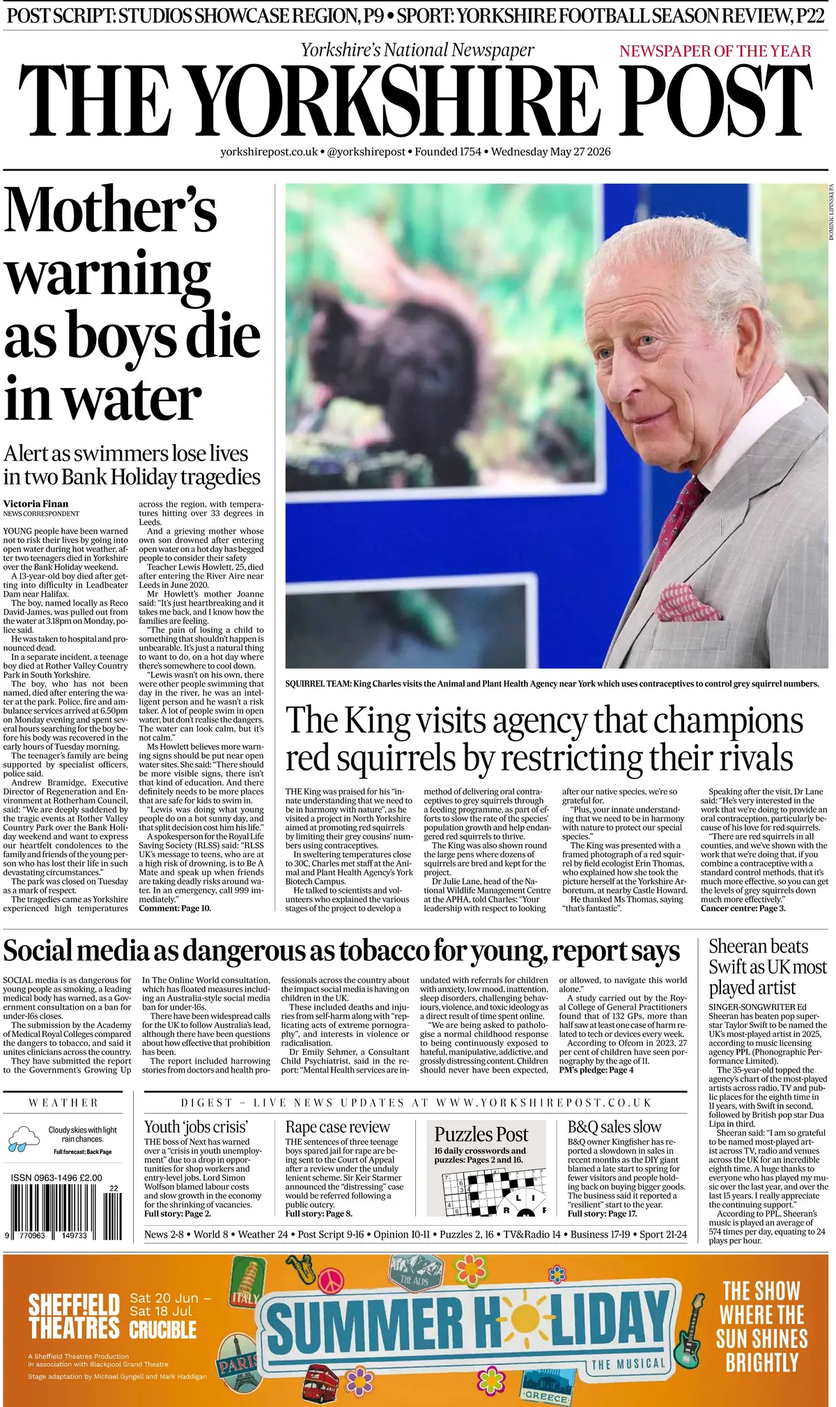 Front Page The Yorkshire Post 27/05/2026