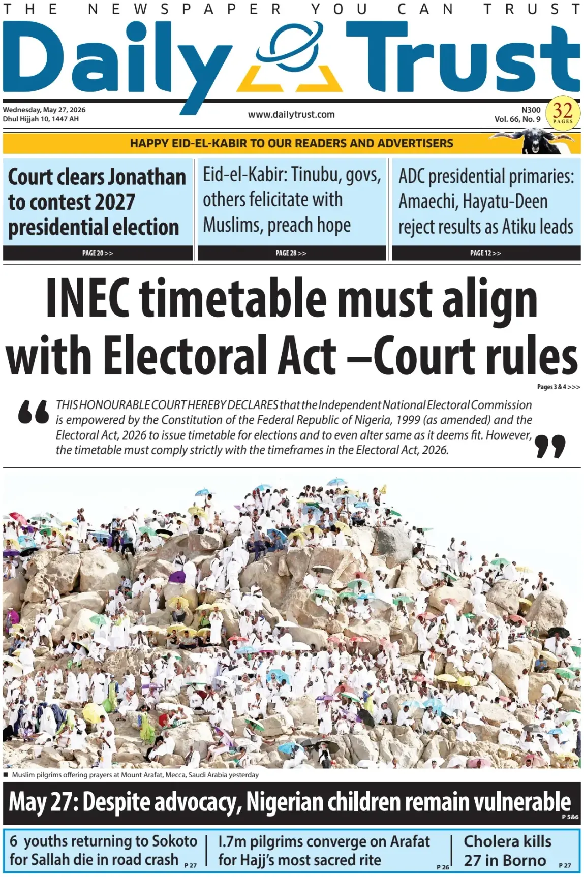 Front Page Daily Trust 27/05/2026