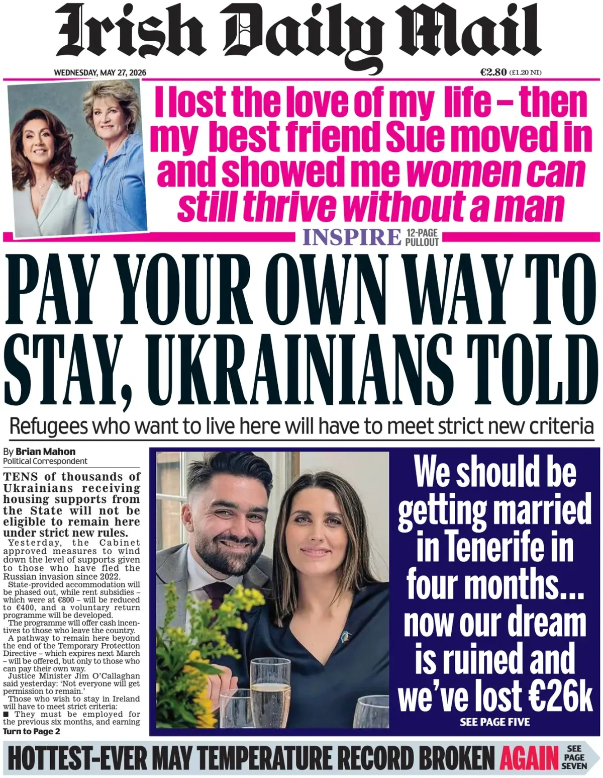 Front Page Irish Daily Mail 27/05/2026