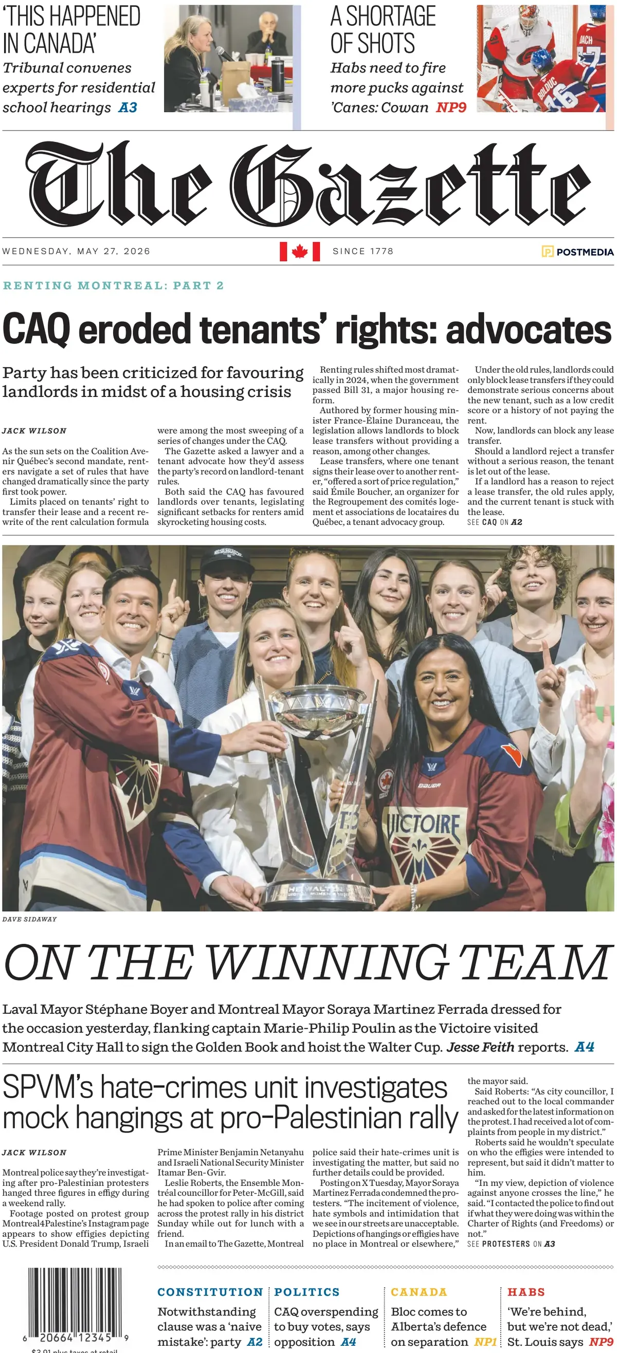 Front Page The Gazette (Montreal) 27/05/2026