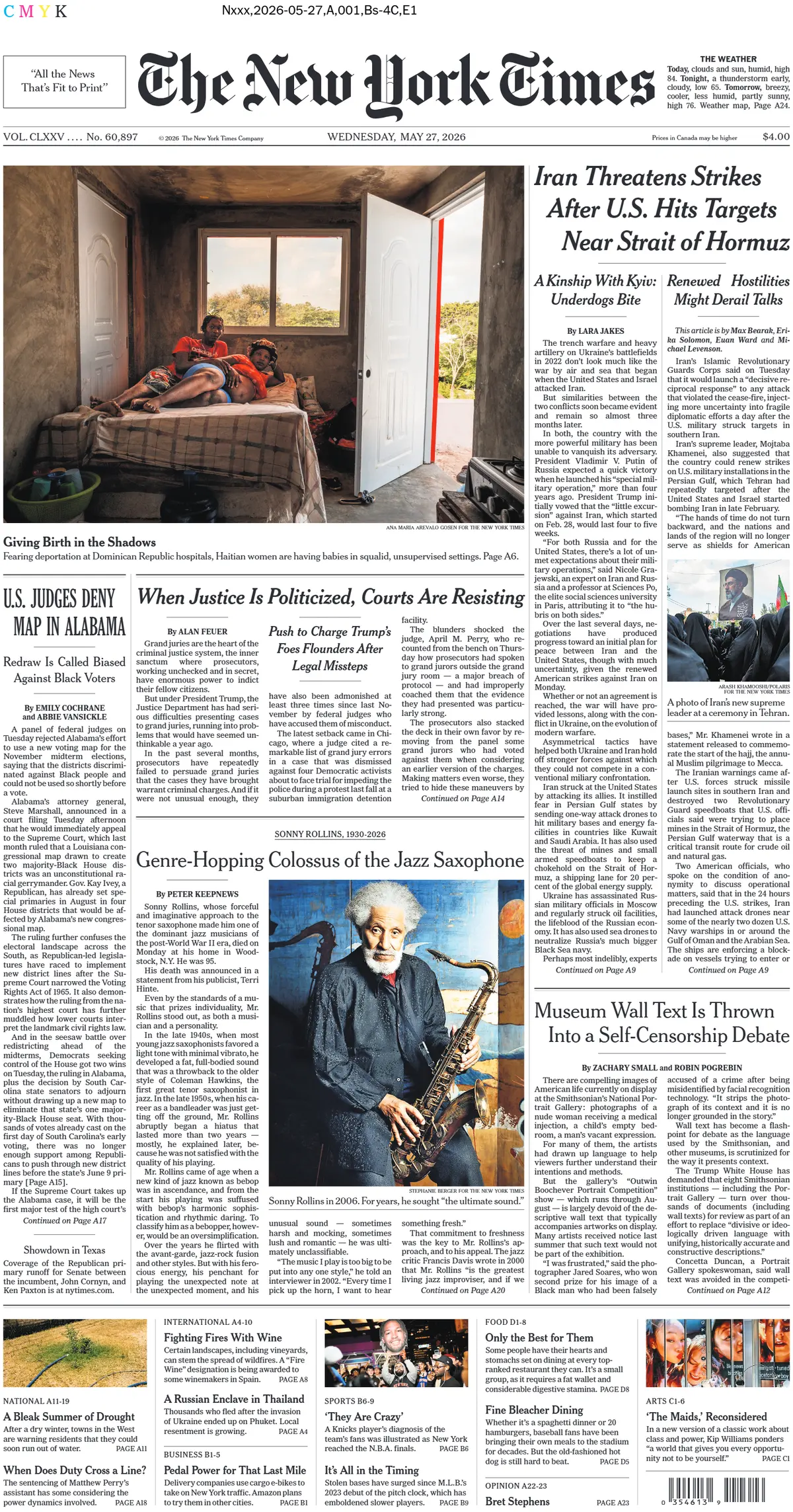 Cover The New York Times 27/05/2026