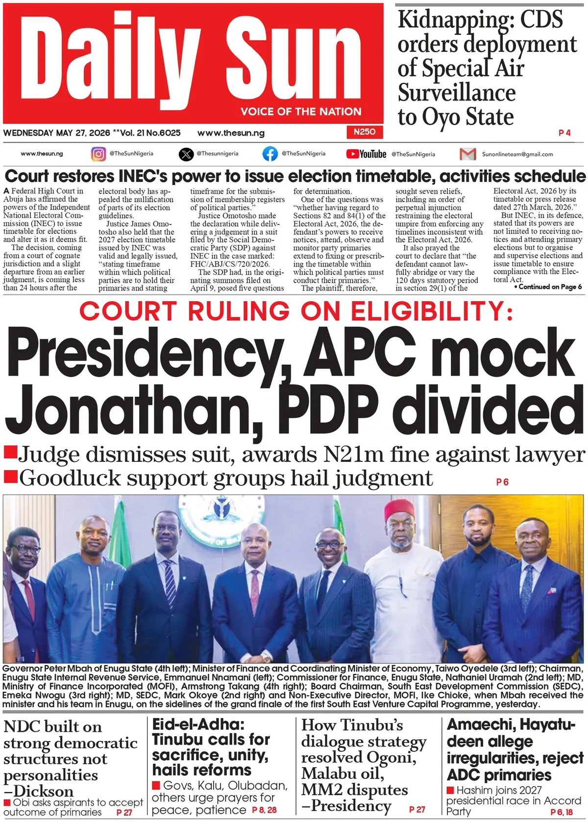Front Page The Sun (Nigeria) 27/05/2026