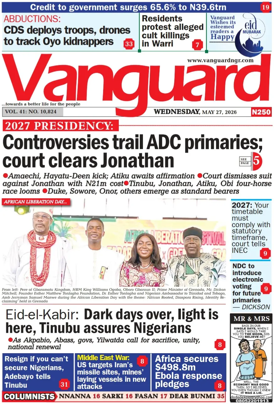 Front Page Vanguard 27/05/2026