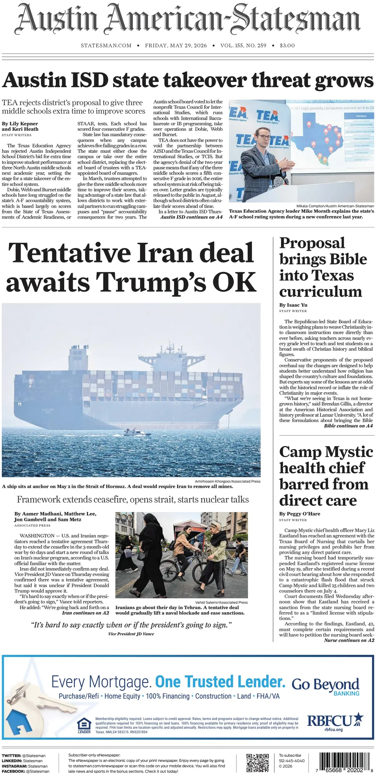Cover Austin American-Statesman 29/05/2026