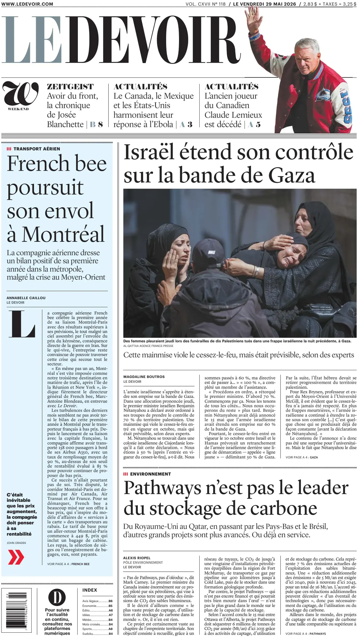 Front Page Le Devoir 29/05/2026