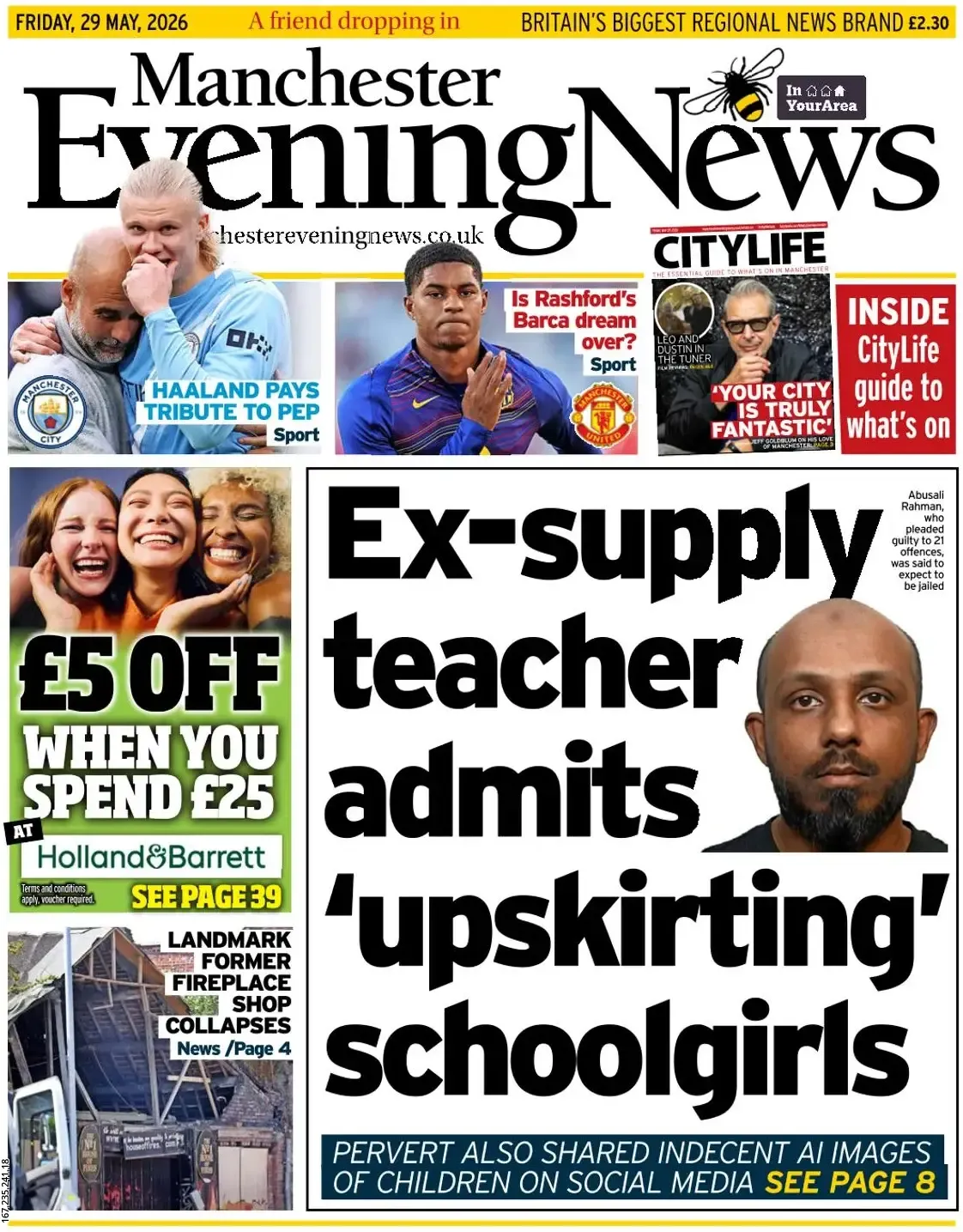 Front Page Manchester Evening News 29/05/2026