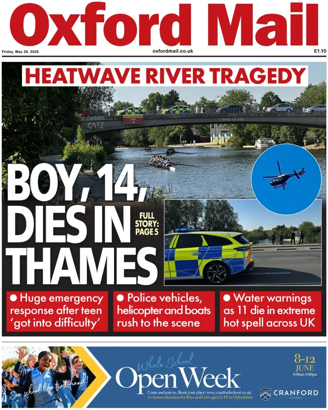 Front Page Oxford Mail 29/05/2026