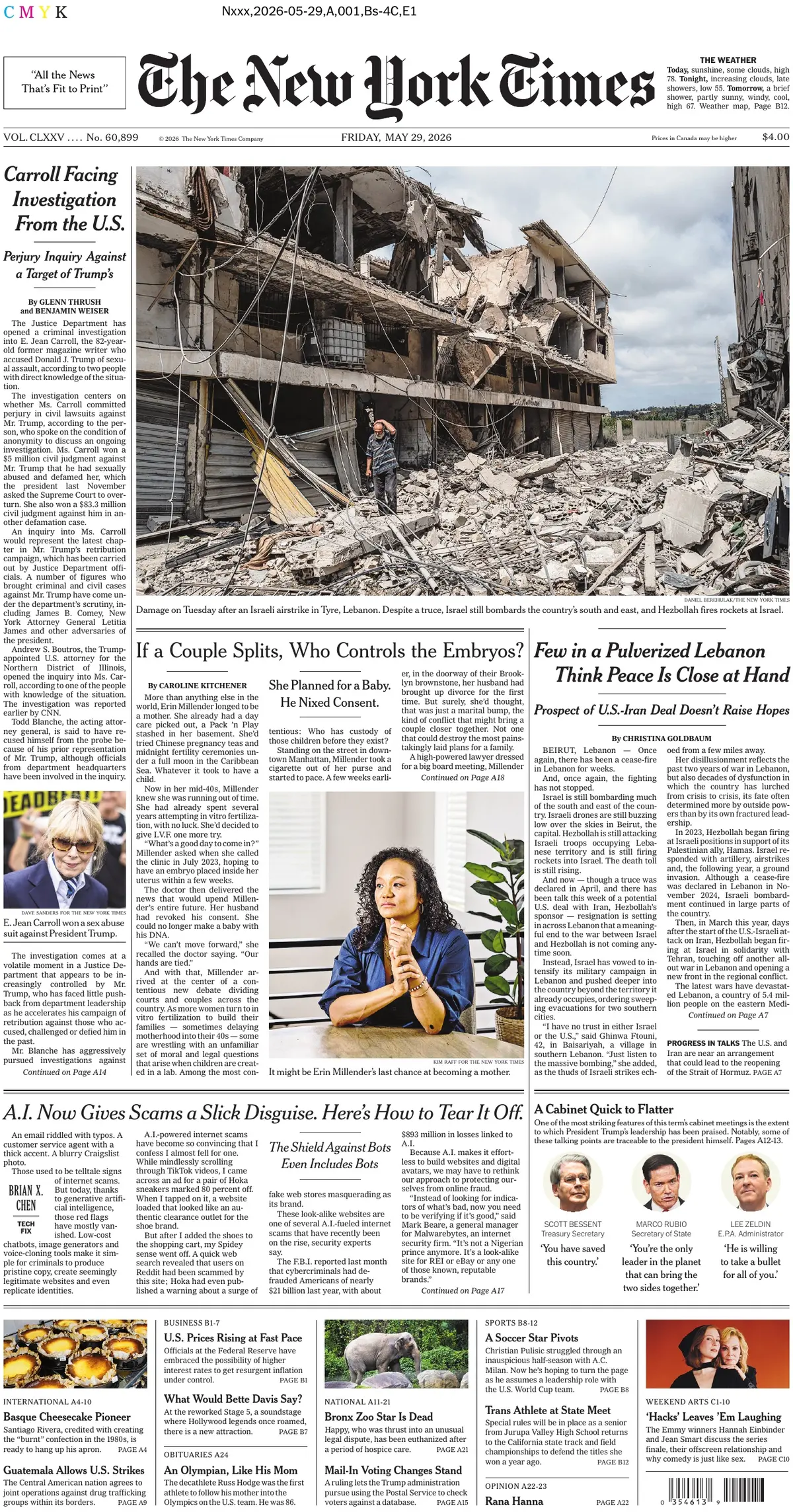 Cover The New York Times 29/05/2026