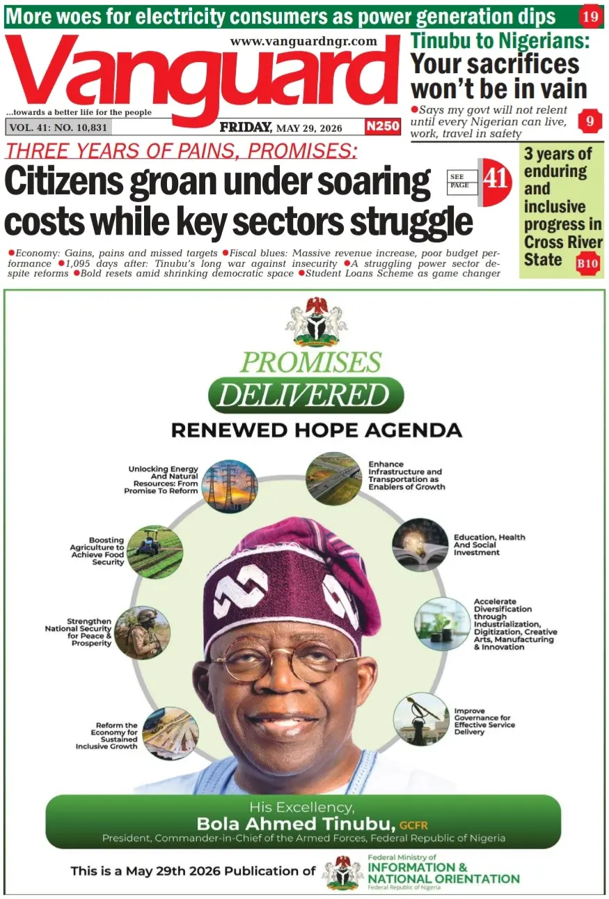 Front Page Vanguard 29/05/2026